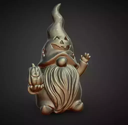 halloween gnome  holding pumpkin tea light