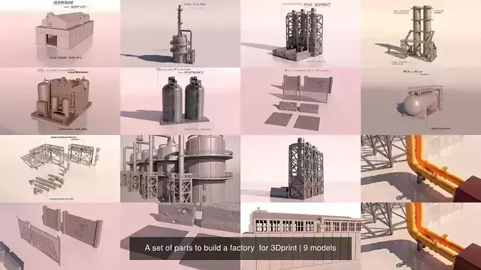 A set of parts to build a factory  for 3Dprint 3D Model Collection
