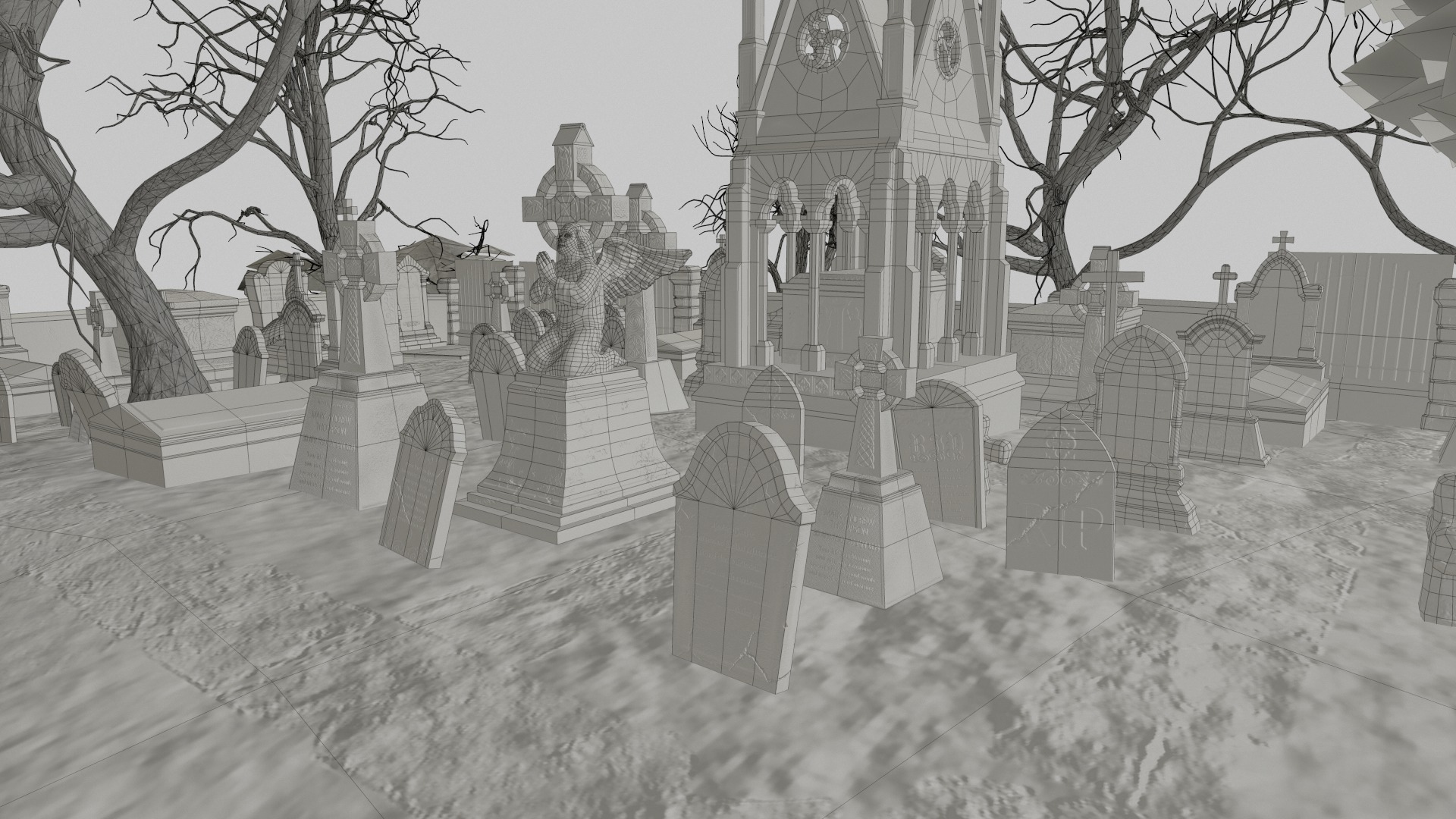 Graveyard and Ghosts Low-poly 3D model_38