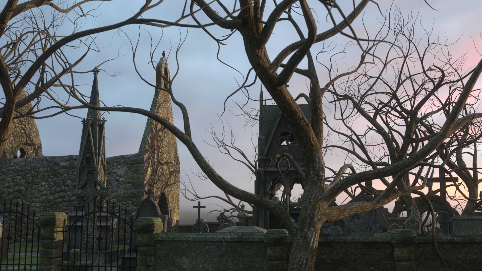 Graveyard and Ghosts Low-poly 3D model_17