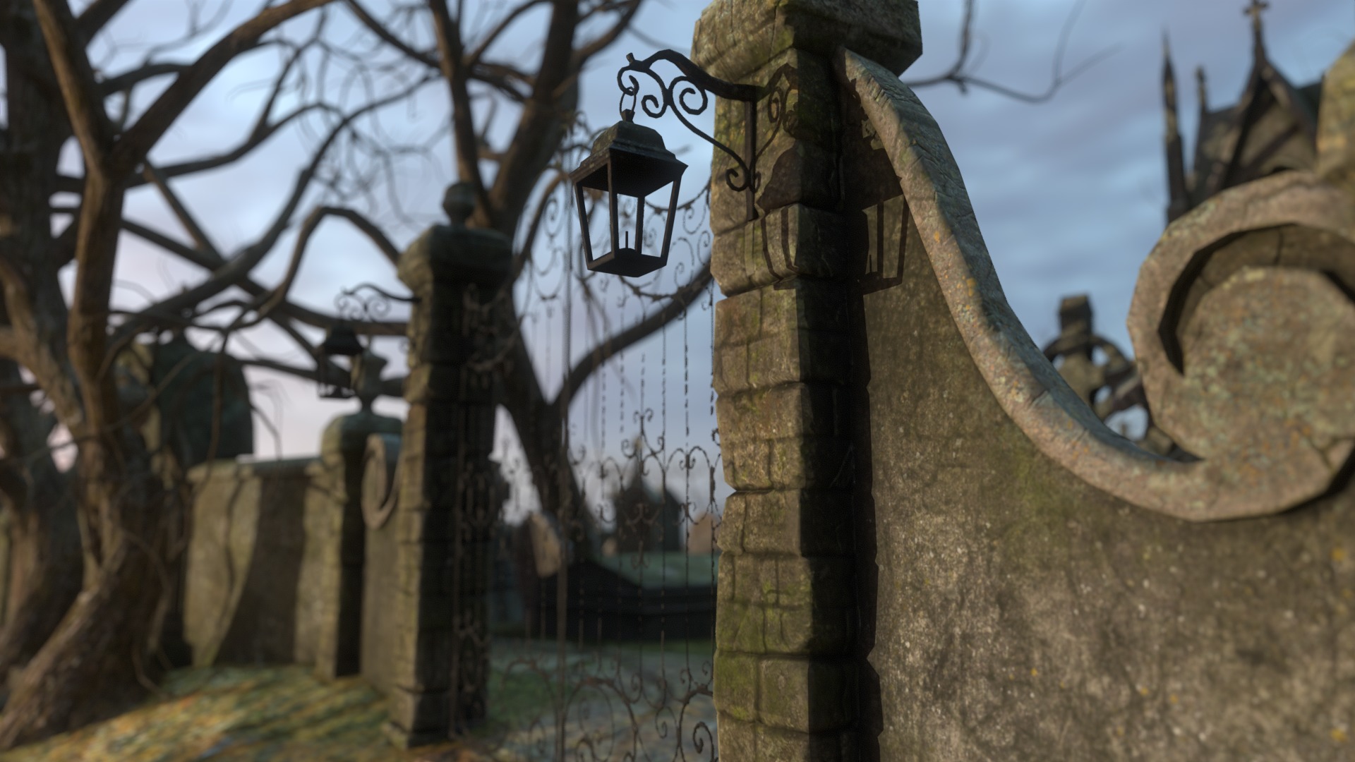 Graveyard and Ghosts Low-poly 3D model_16