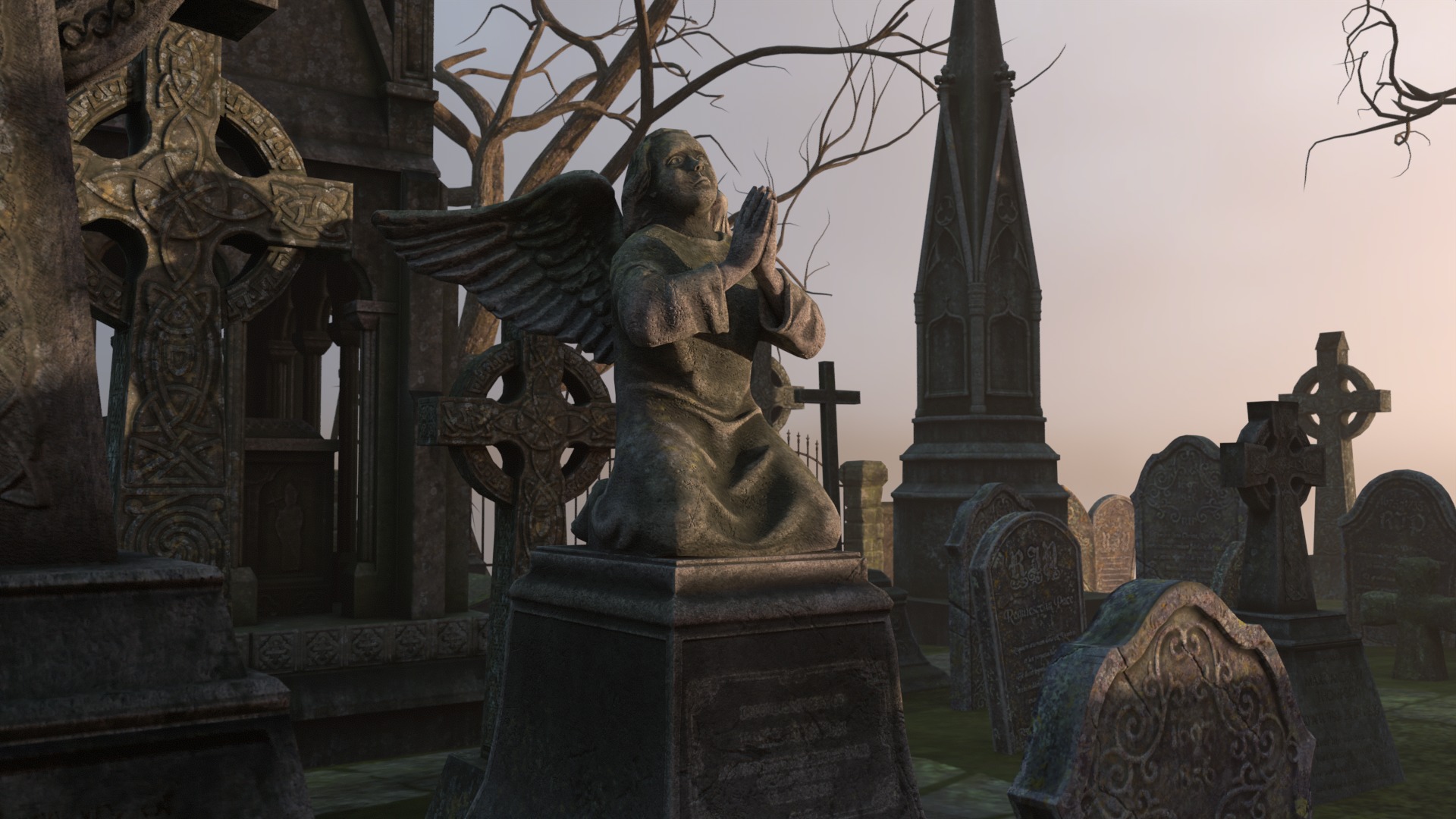 Graveyard and Ghosts Low-poly 3D model_28