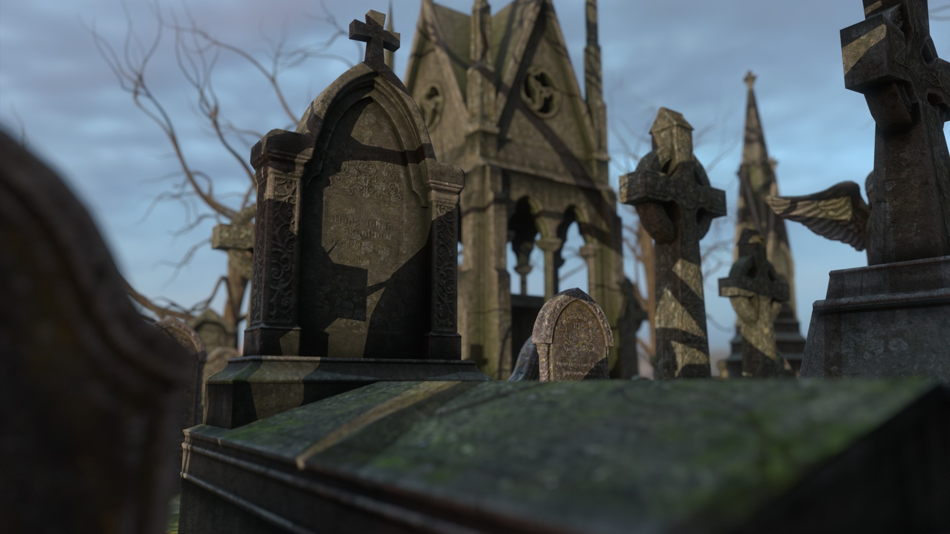 Graveyard and Ghosts Low-poly 3D model_12