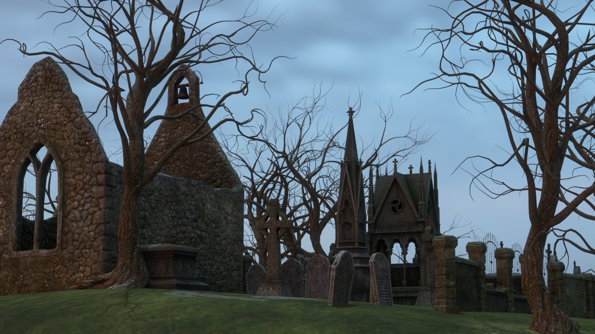 Graveyard and Ghosts Low-poly 3D model_3