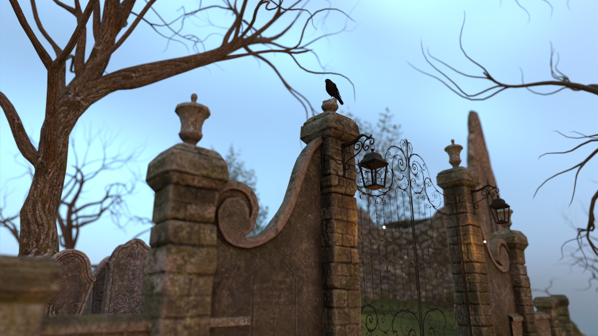 Graveyard and Ghosts Low-poly 3D model_2