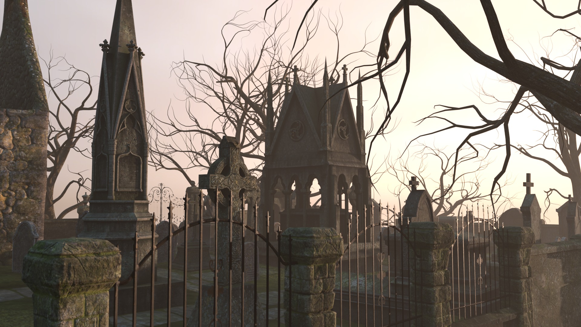 Graveyard and Ghosts Low-poly 3D model_26