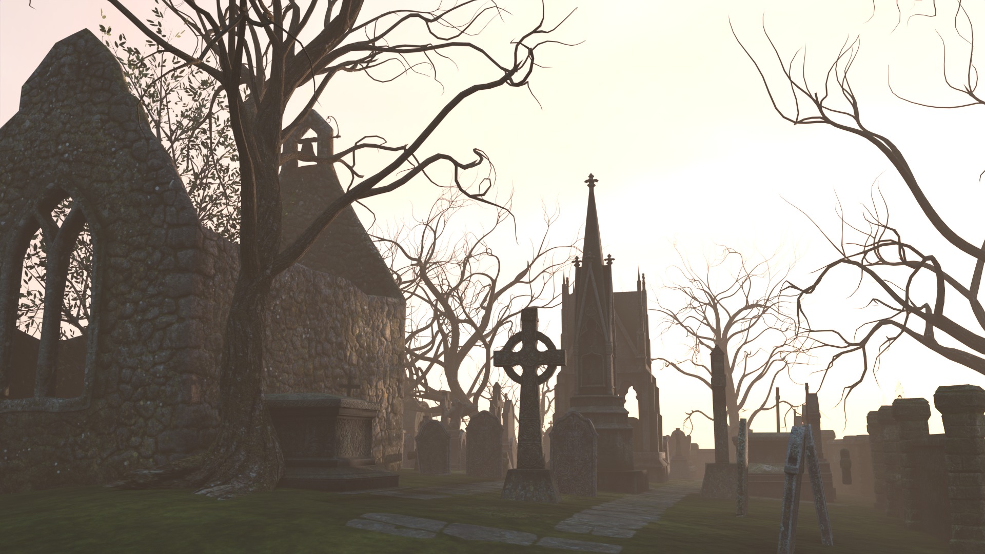 Graveyard and Ghosts Low-poly 3D model_25