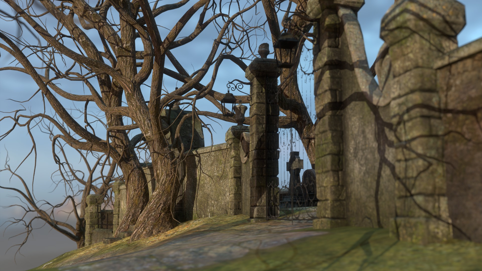 Graveyard and Ghosts Low-poly 3D model_6