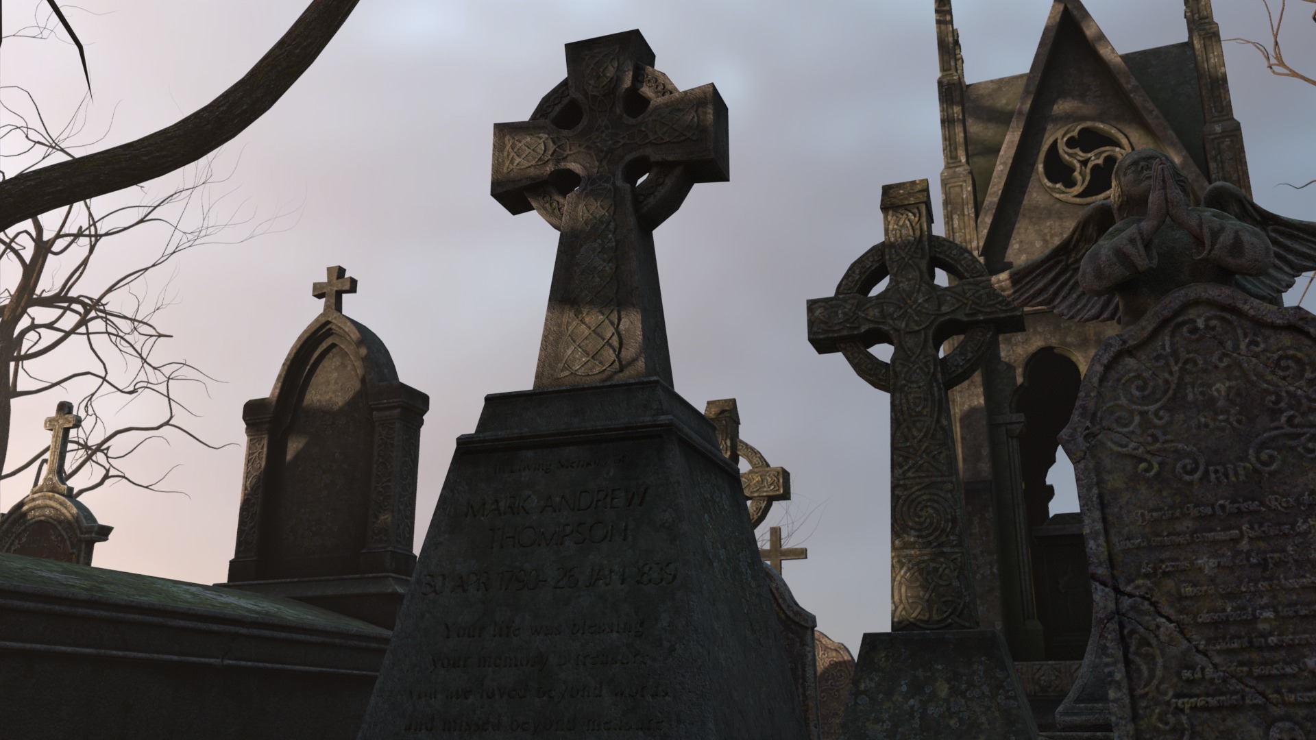 Graveyard and Ghosts Low-poly 3D model_29