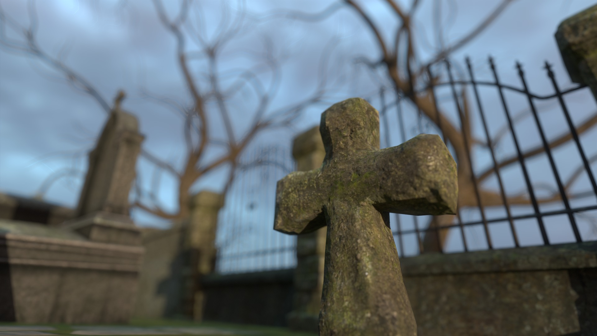 Graveyard and Ghosts Low-poly 3D model_9