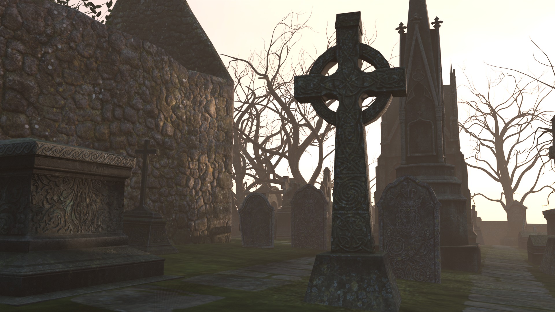 Graveyard and Ghosts Low-poly 3D model_27