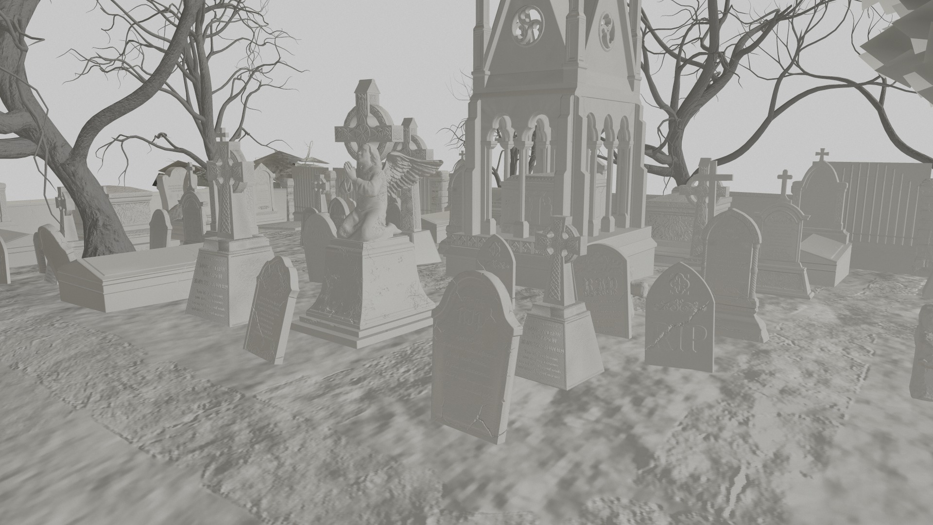 Graveyard and Ghosts Low-poly 3D model_37