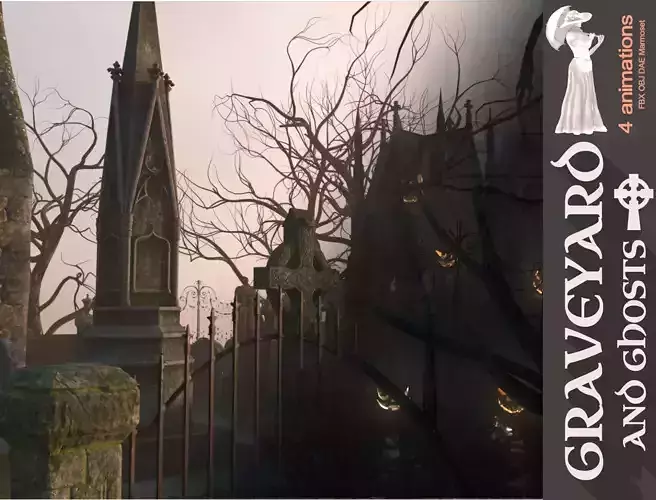 Graveyard and Ghosts Low-poly 3D model