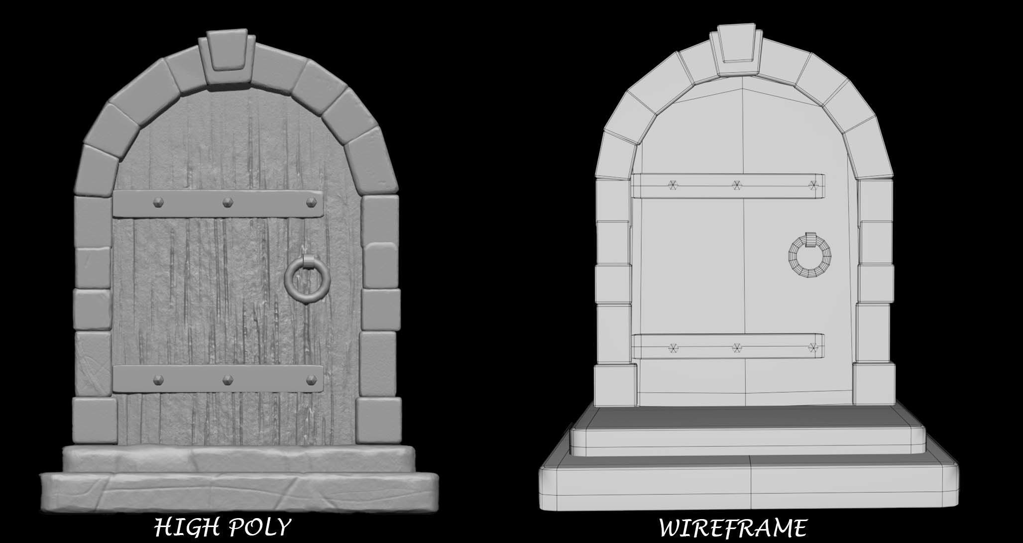 Medieval-style door Low-poly 3D model_3