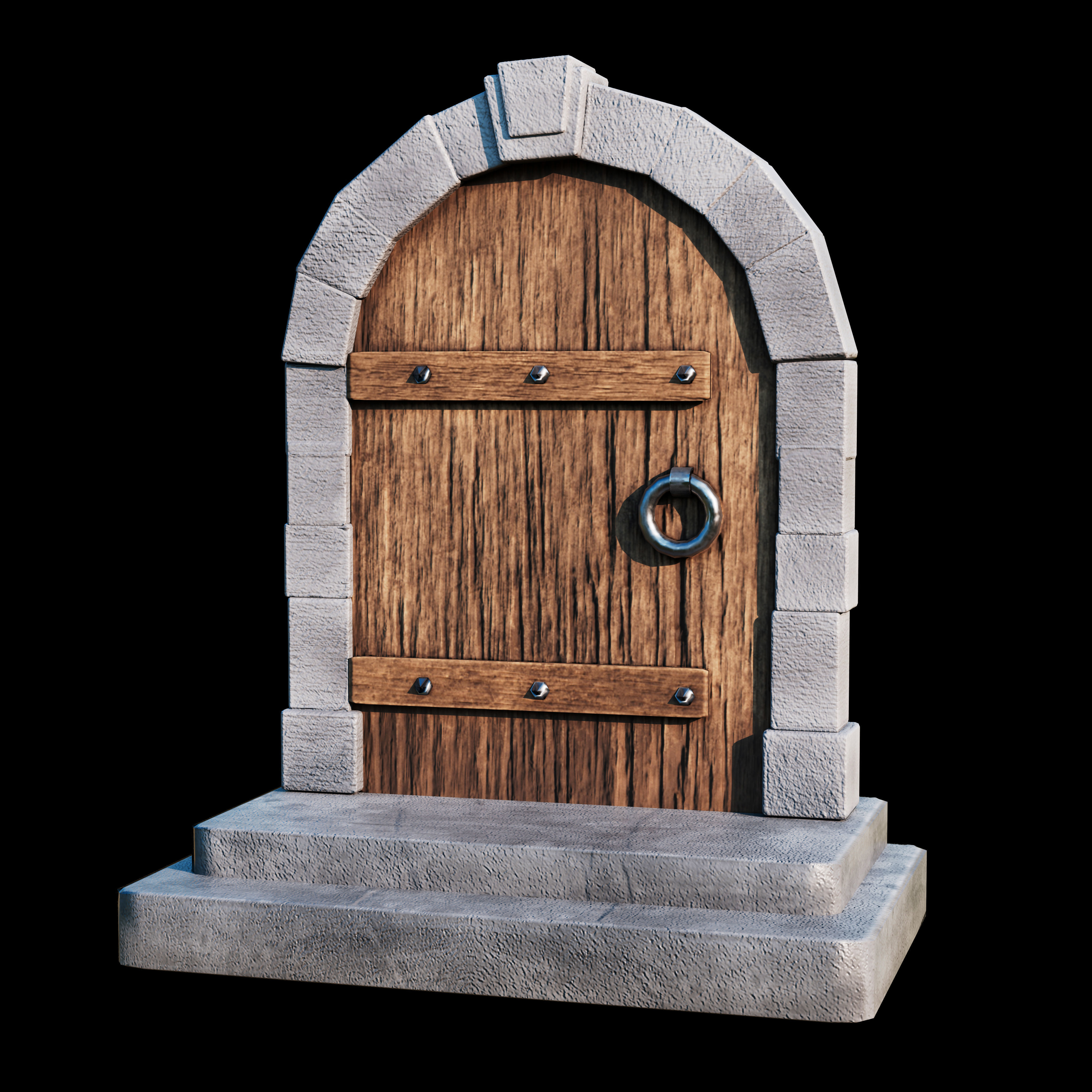 Medieval-style door Low-poly 3D model_1
