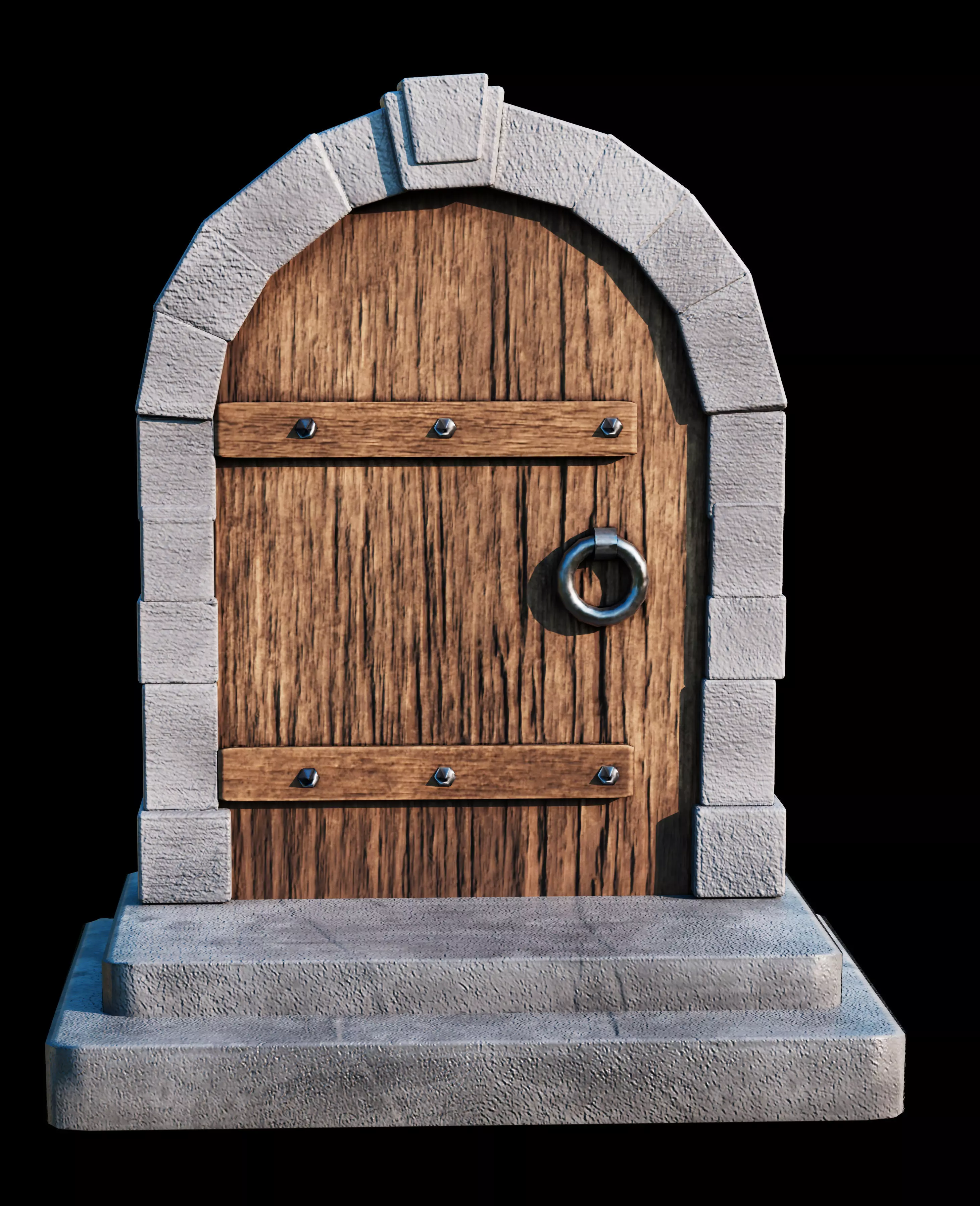 Medieval-style door Low-poly 3D model_0