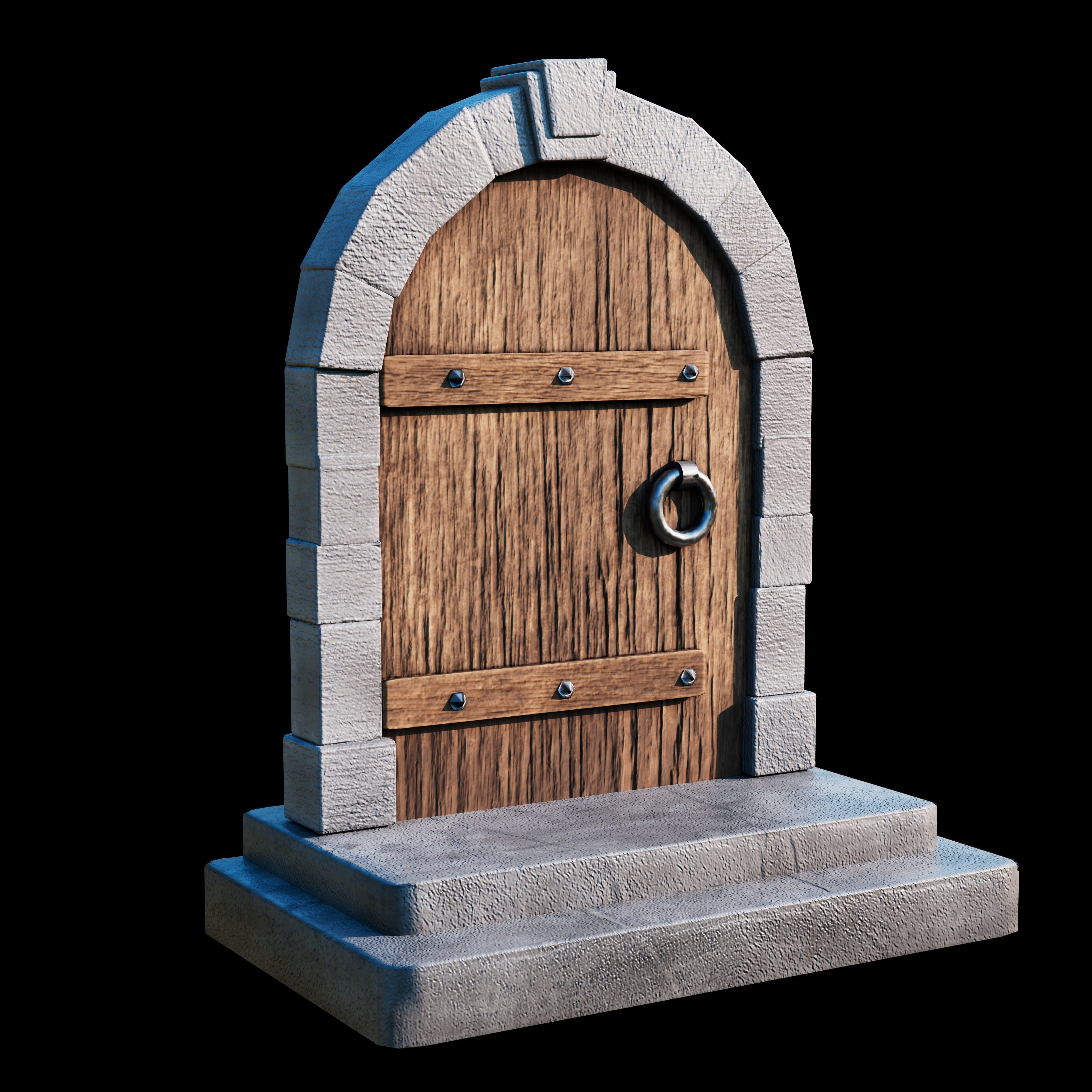 Medieval-style door Low-poly 3D model_2
