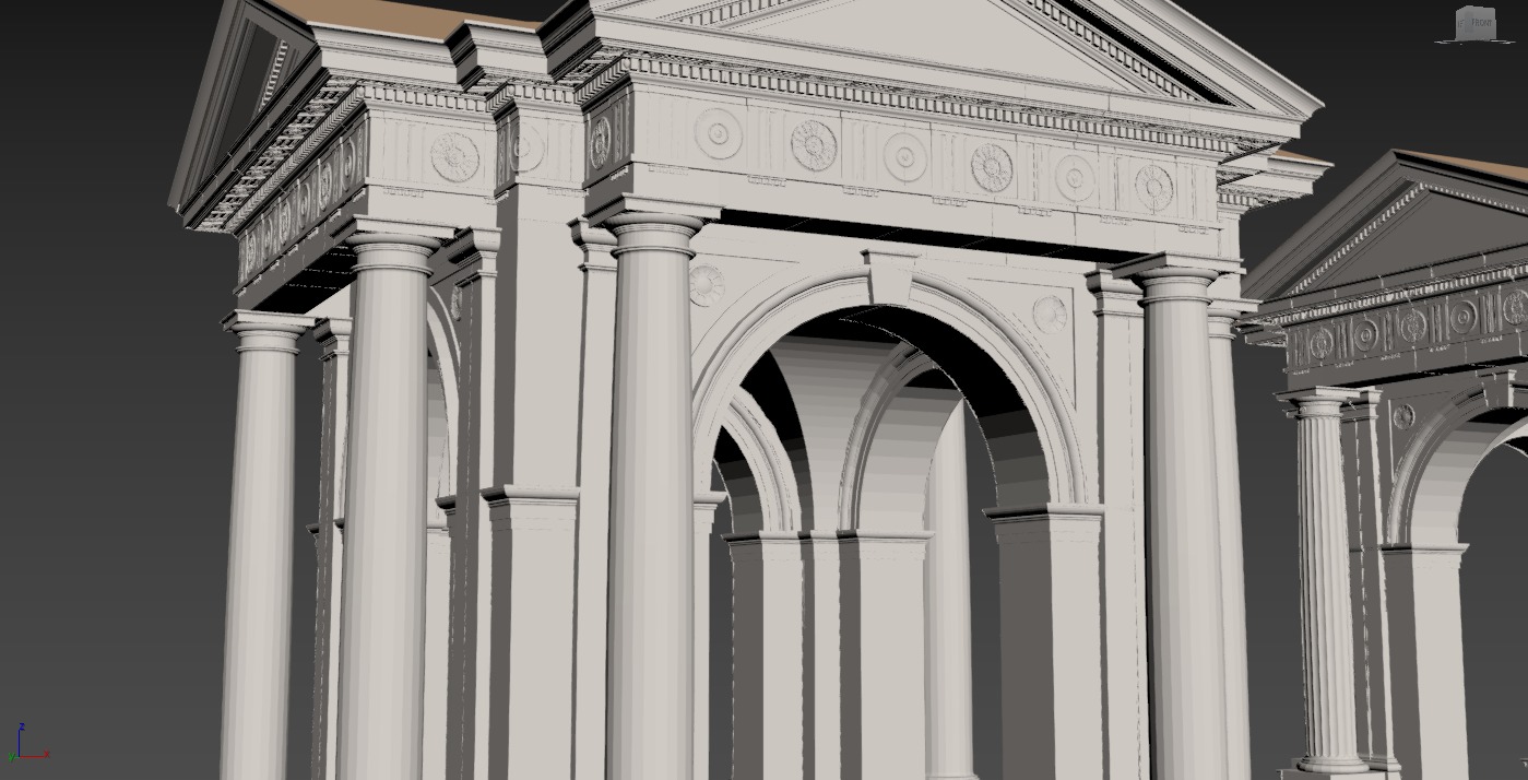 Arched portico in Doric Denticulated column order gazebo 3D model_11