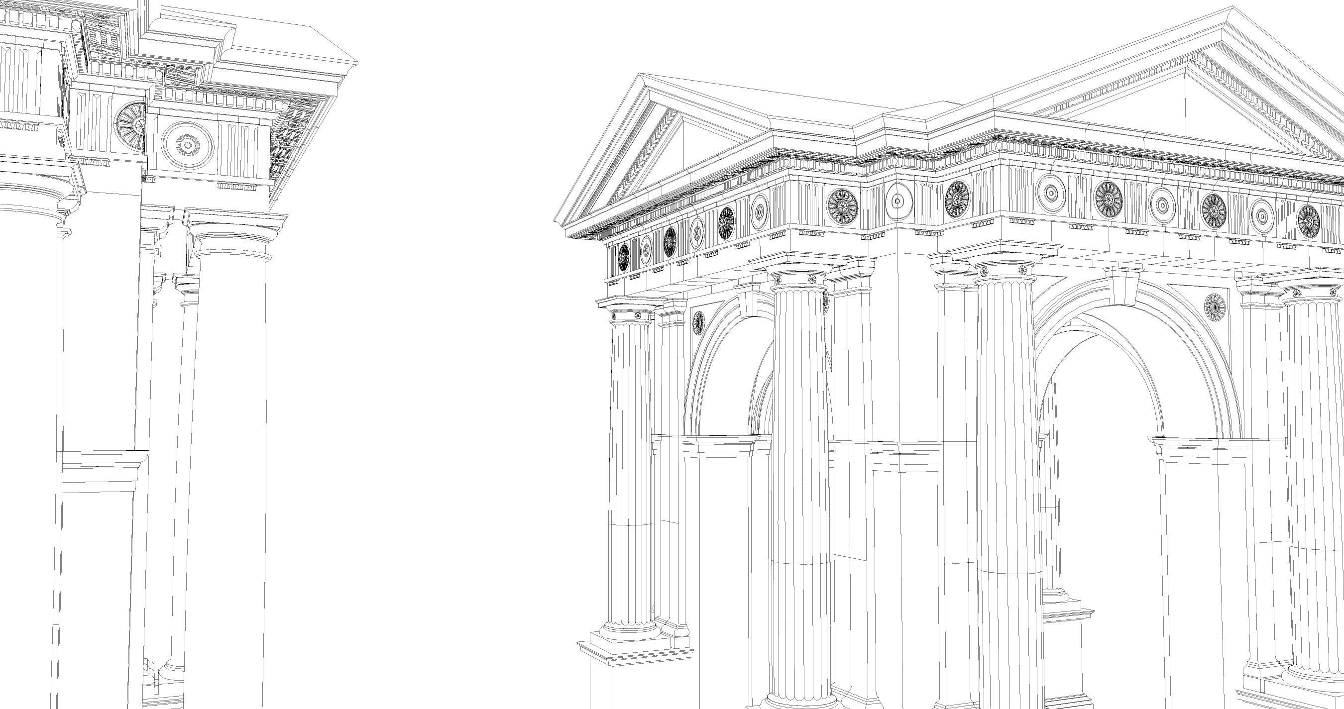 Arched portico in Doric Denticulated column order gazebo 3D model_9