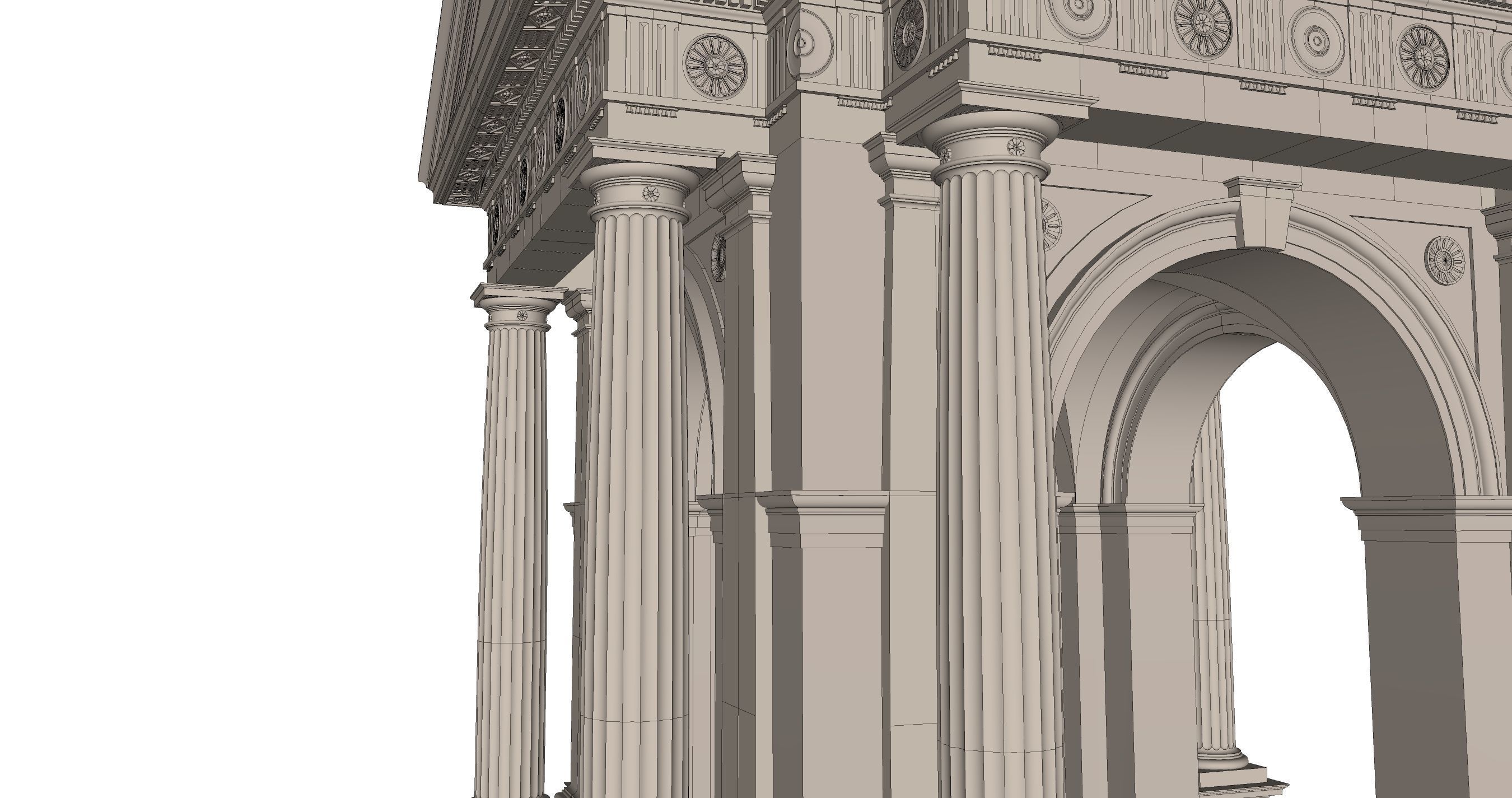 Arched portico in Doric Denticulated column order gazebo 3D model_7