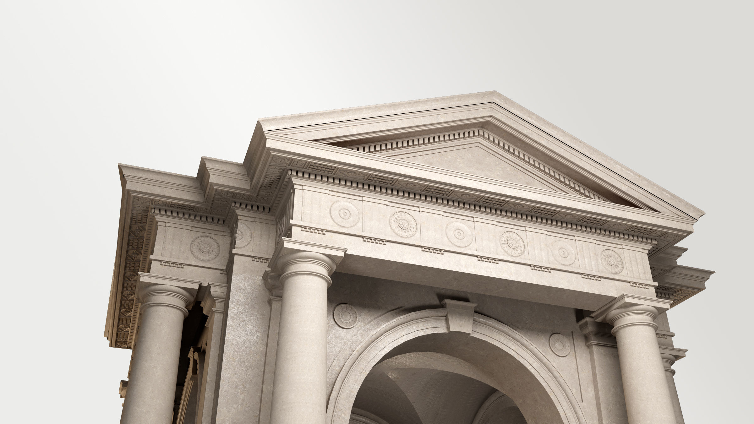 Arched portico in Doric Denticulated column order gazebo 3D model_4