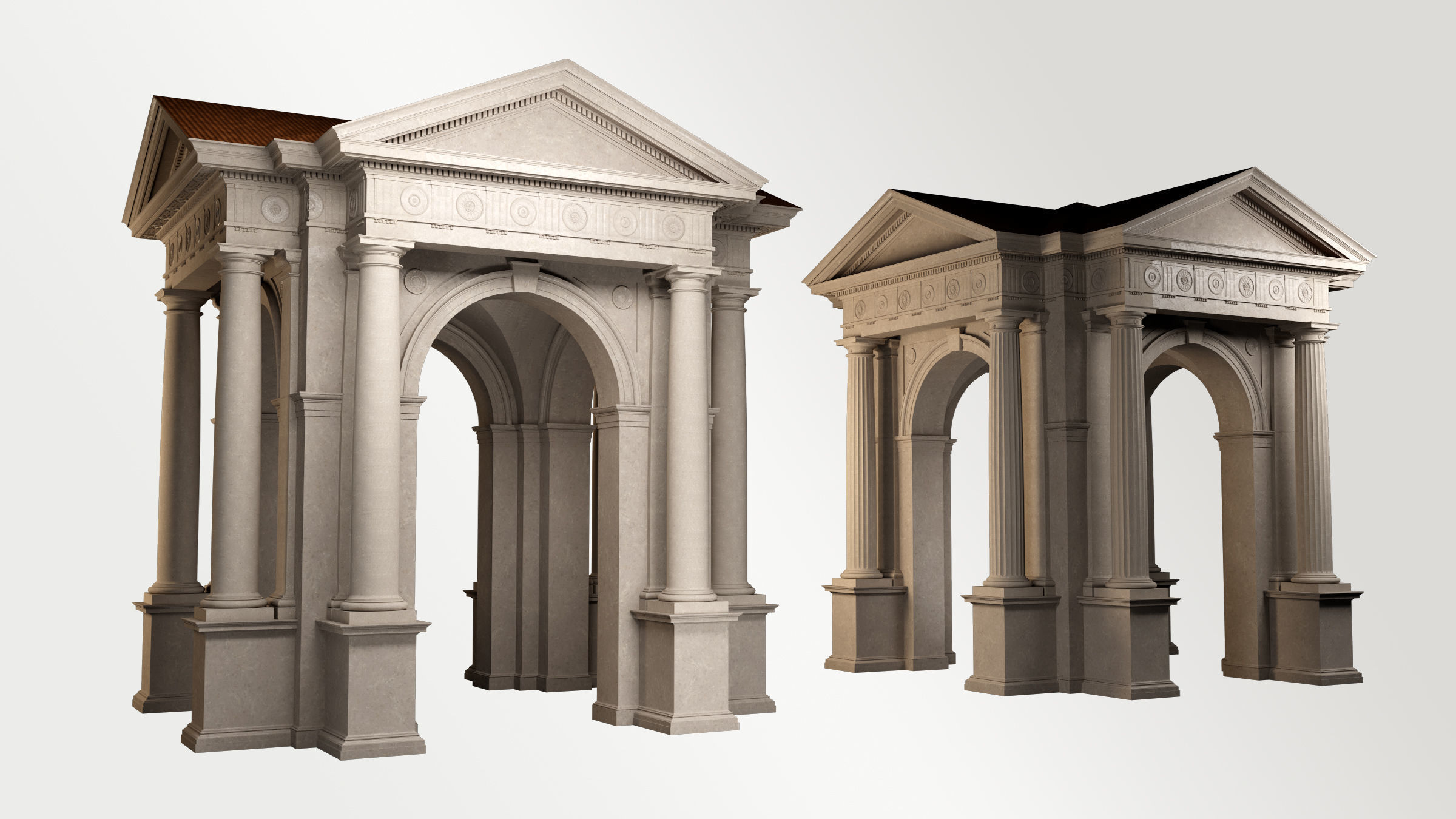 Arched portico in Doric Denticulated column order gazebo 3D model_1