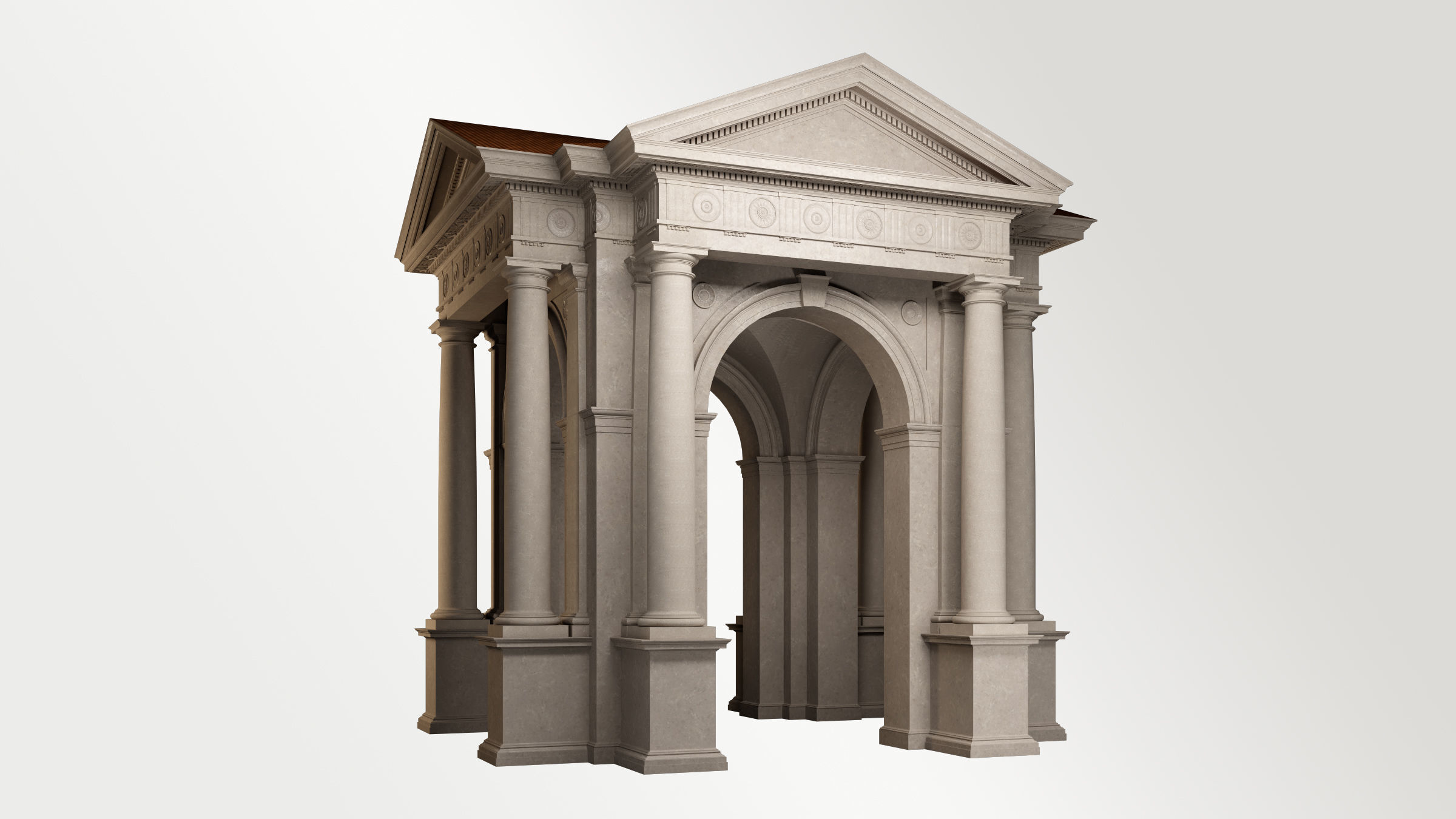 Arched portico in Doric Denticulated column order gazebo 3D model_2