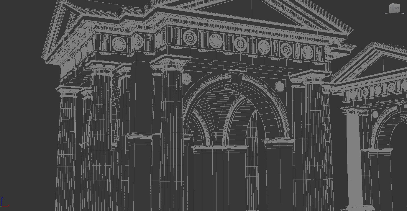 Arched portico in Doric Denticulated column order gazebo 3D model_13