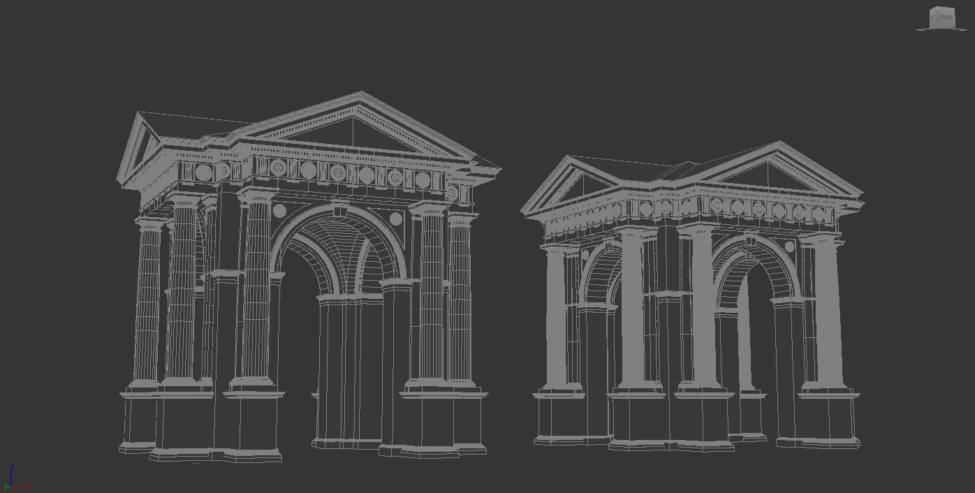 Arched portico in Doric Denticulated column order gazebo 3D model_12