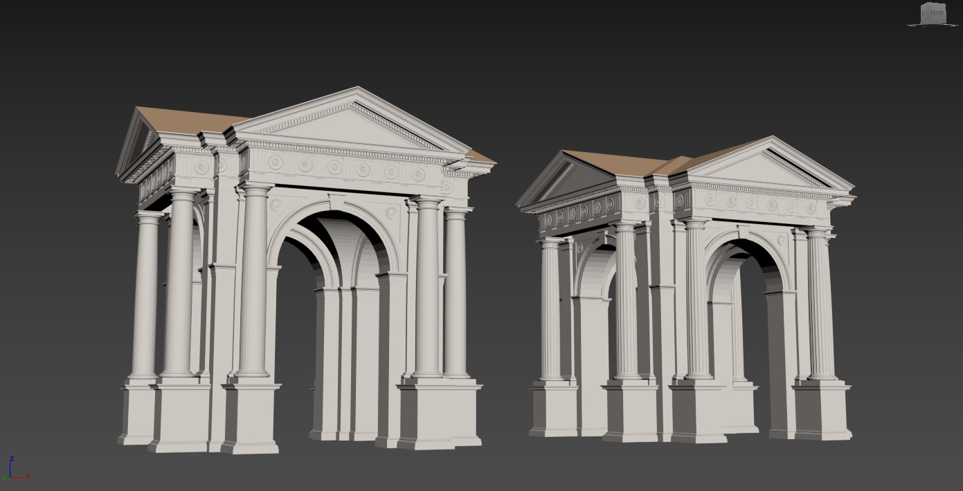 Arched portico in Doric Denticulated column order gazebo 3D model_10