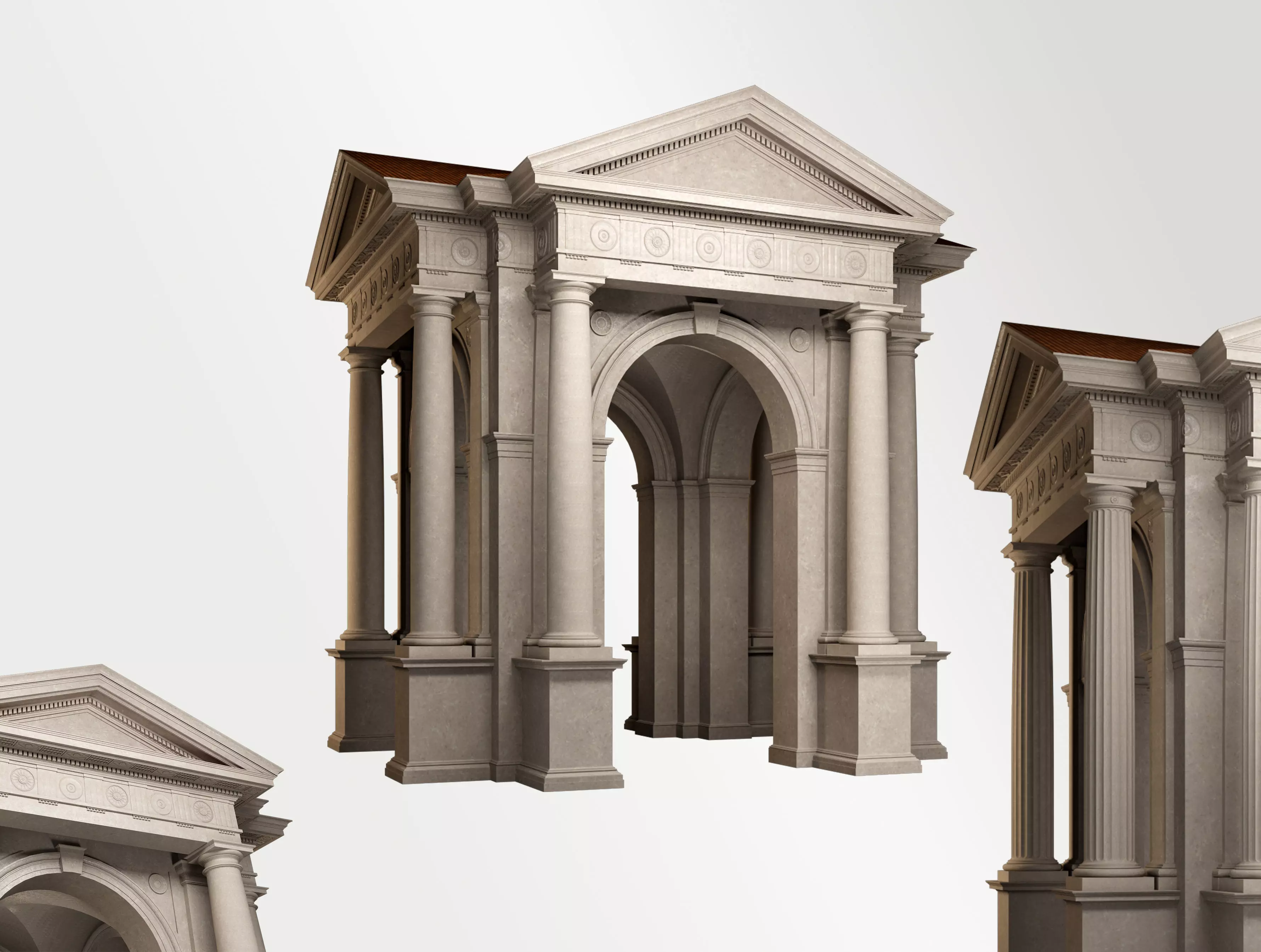 Arched portico in Doric Denticulated column order gazebo 3D model_0