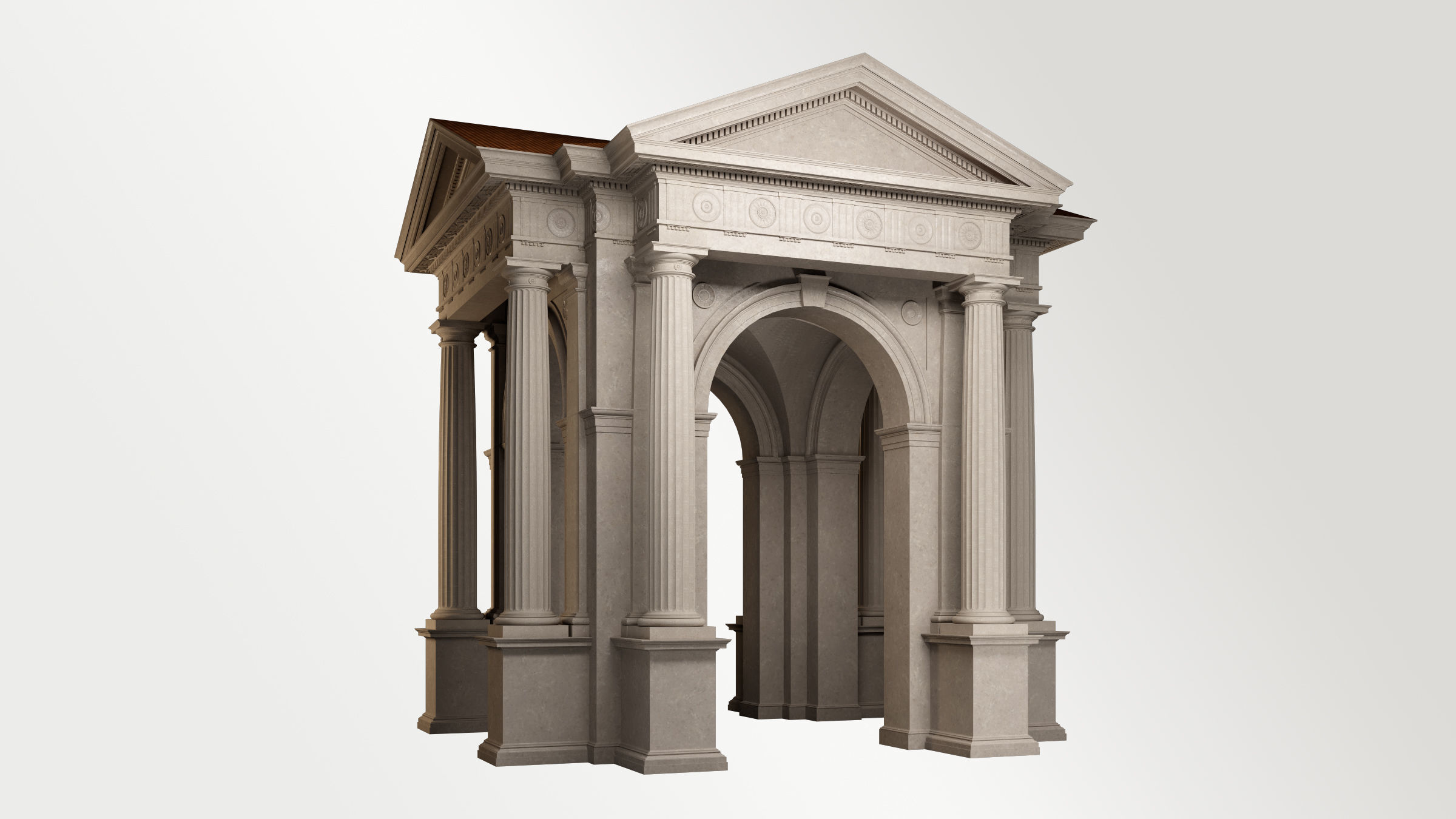 Arched portico in Doric Denticulated column order gazebo 3D model_3