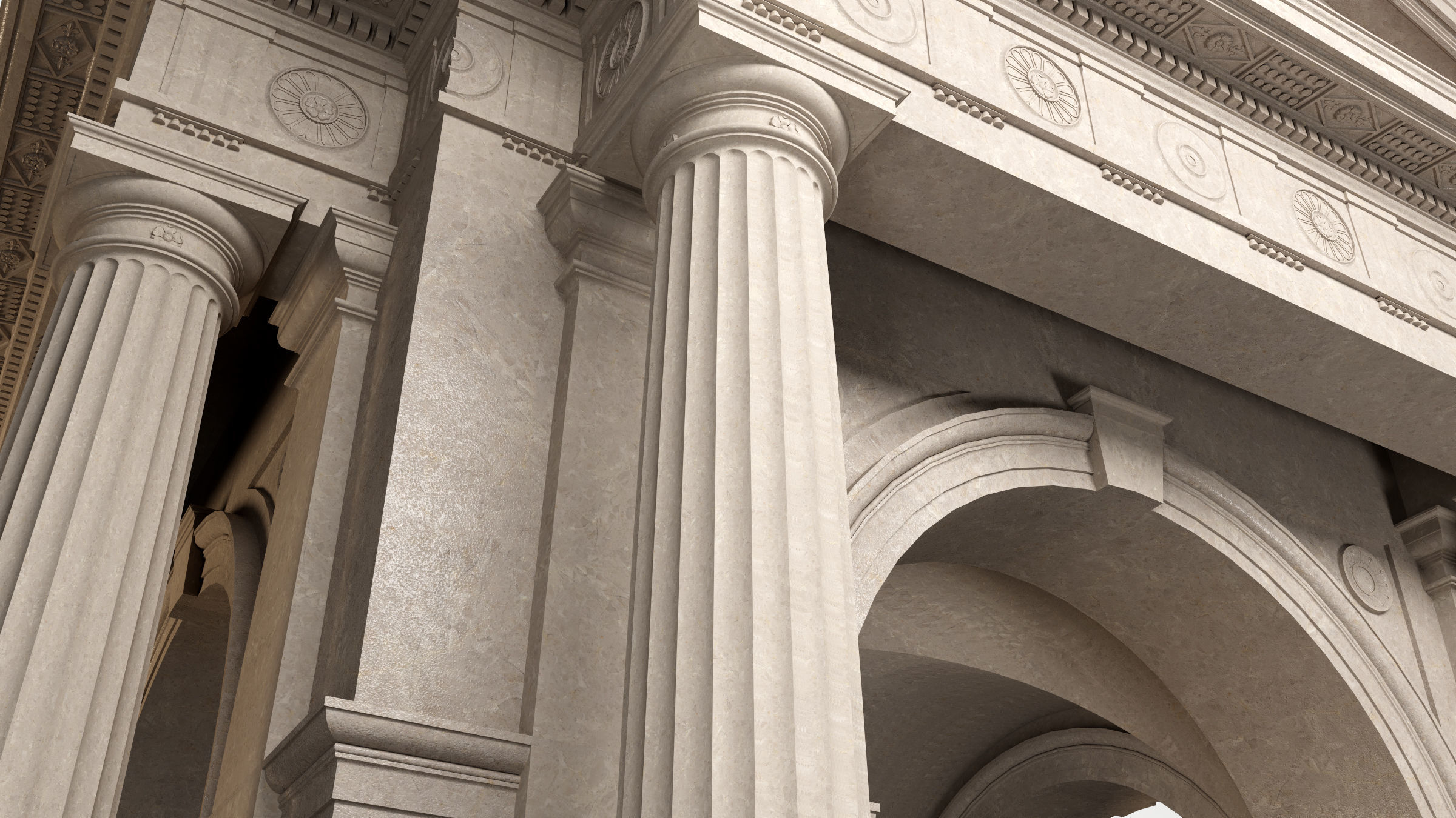 Arched portico in Doric Denticulated column order gazebo 3D model_5