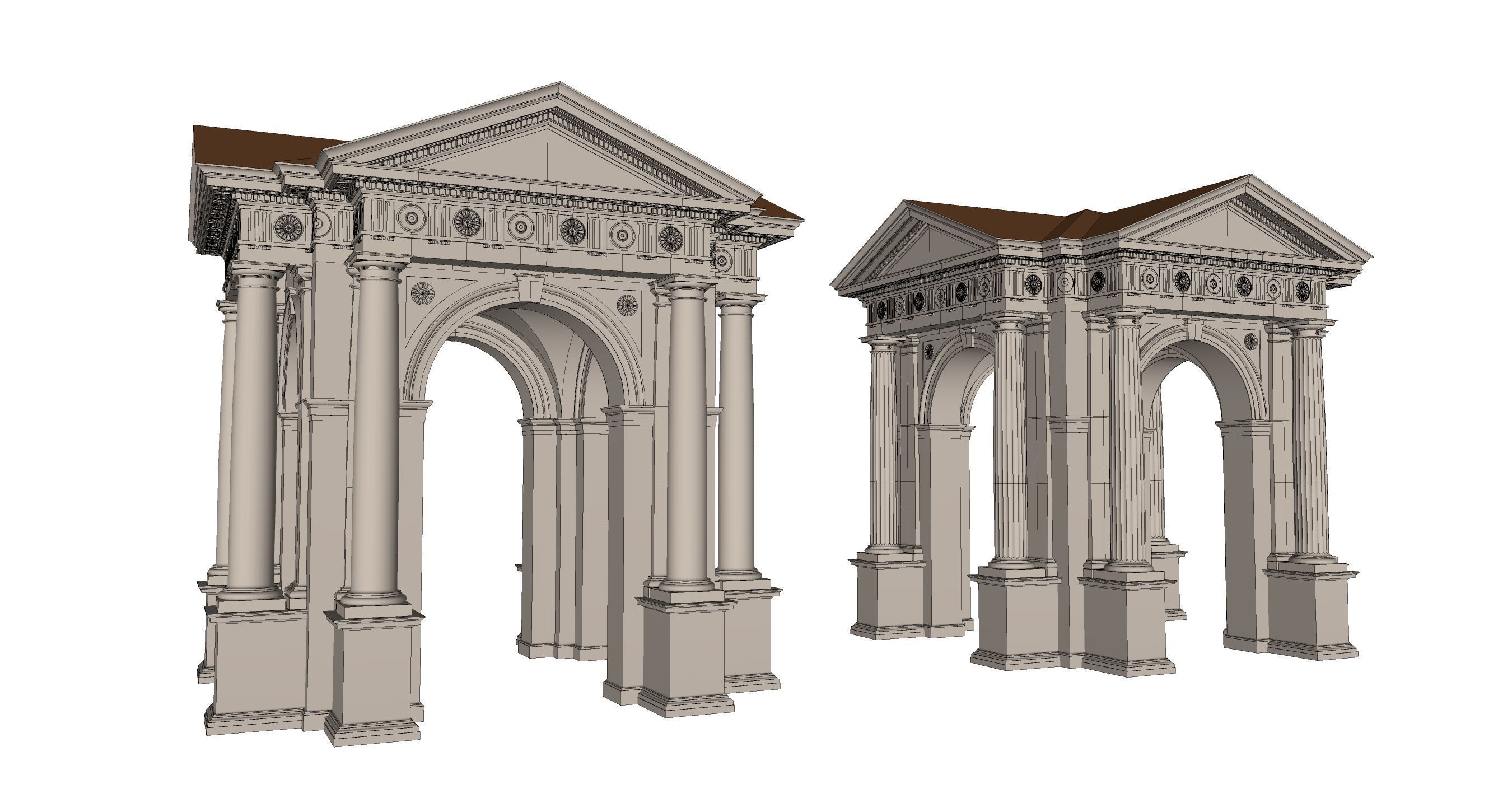 Arched portico in Doric Denticulated column order gazebo 3D model_6