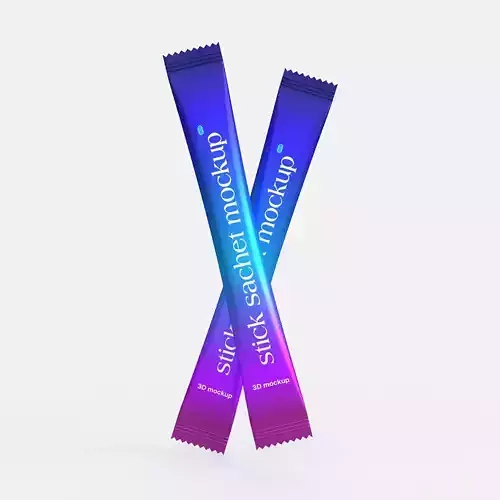 3D Sugar Stick Sachet Food Packet Mockup