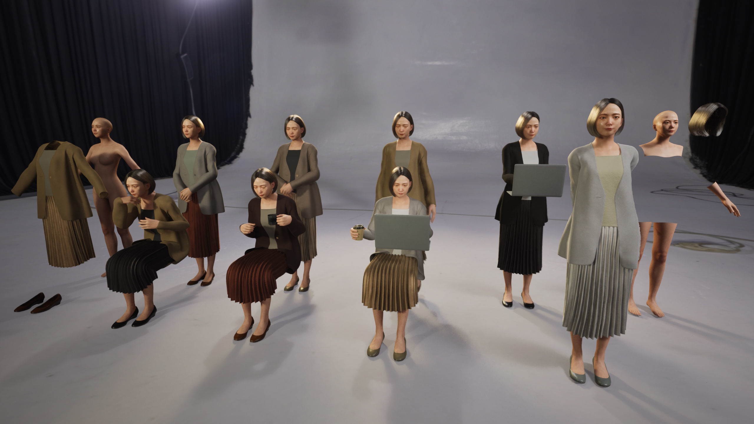 Modular Character - Asian Business Woman - FM2 Low-poly 3D model_4