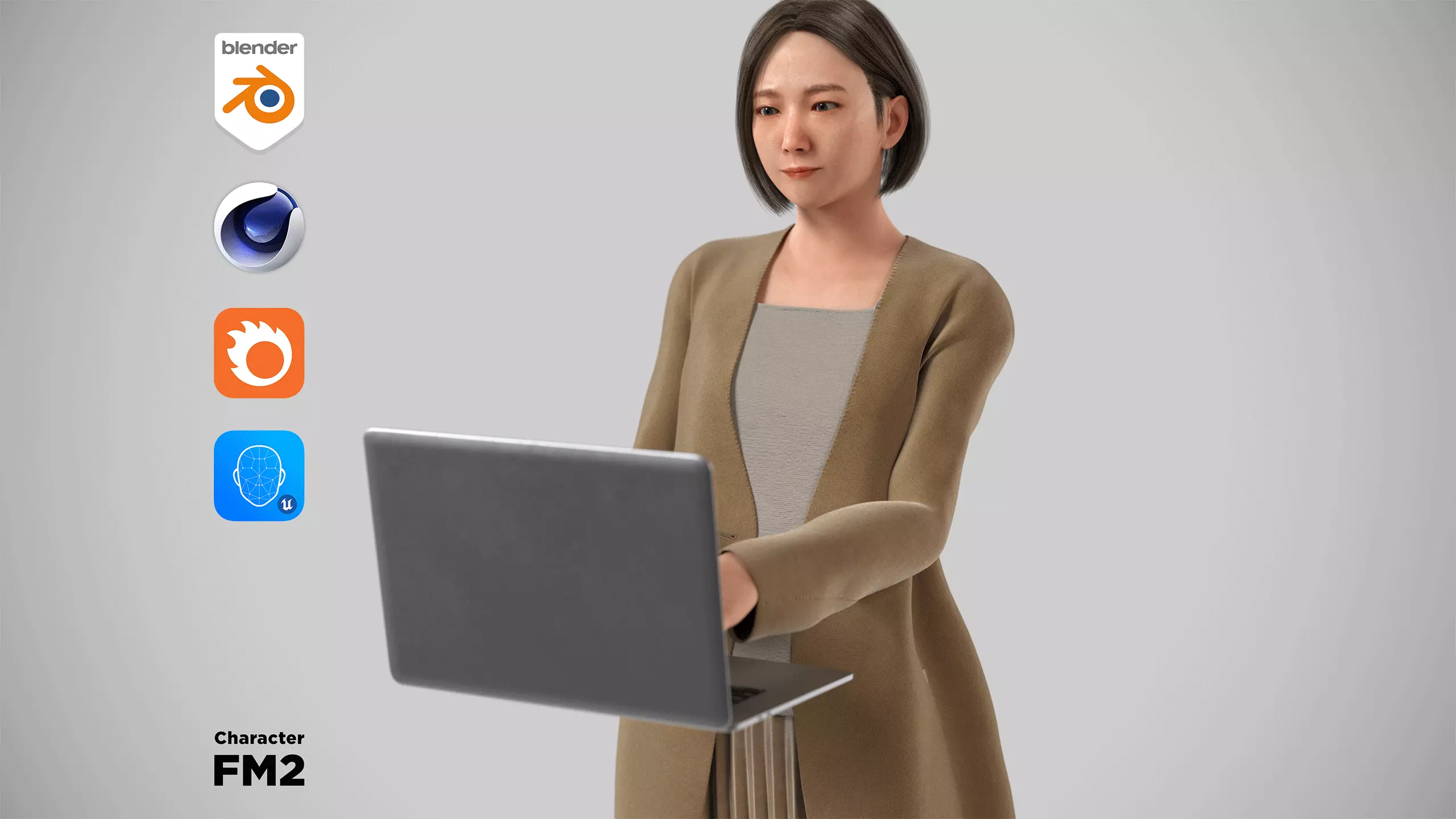 Modular Character - Asian Business Woman - FM2 Low-poly 3D model_0