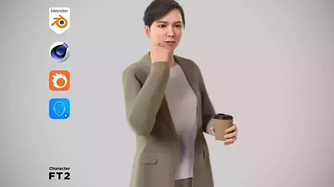 Modular Character - Asian Business Woman - FT2 Low-poly 3D model