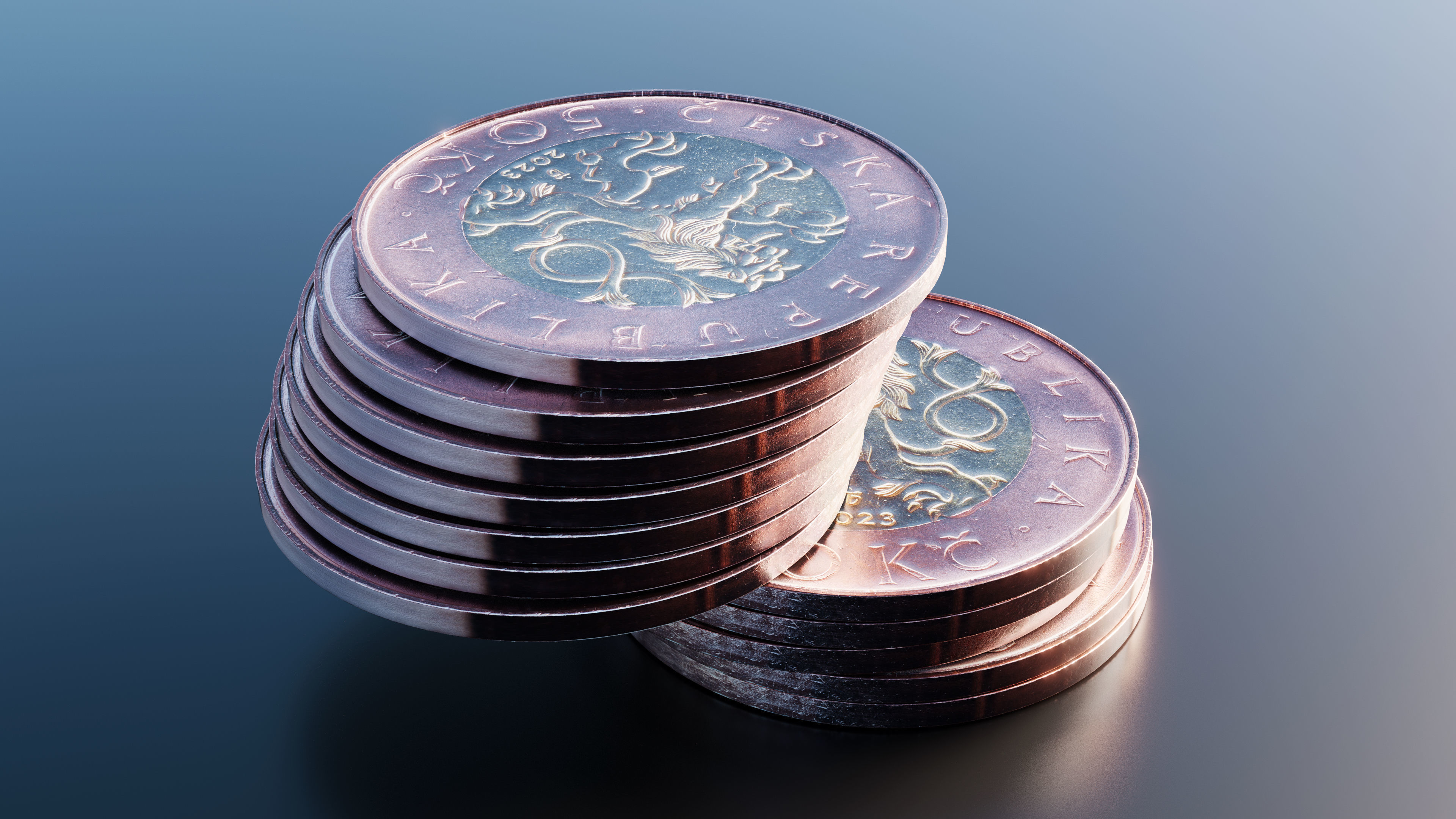 Coin 50 Czech crowns Low-poly 3D model_8