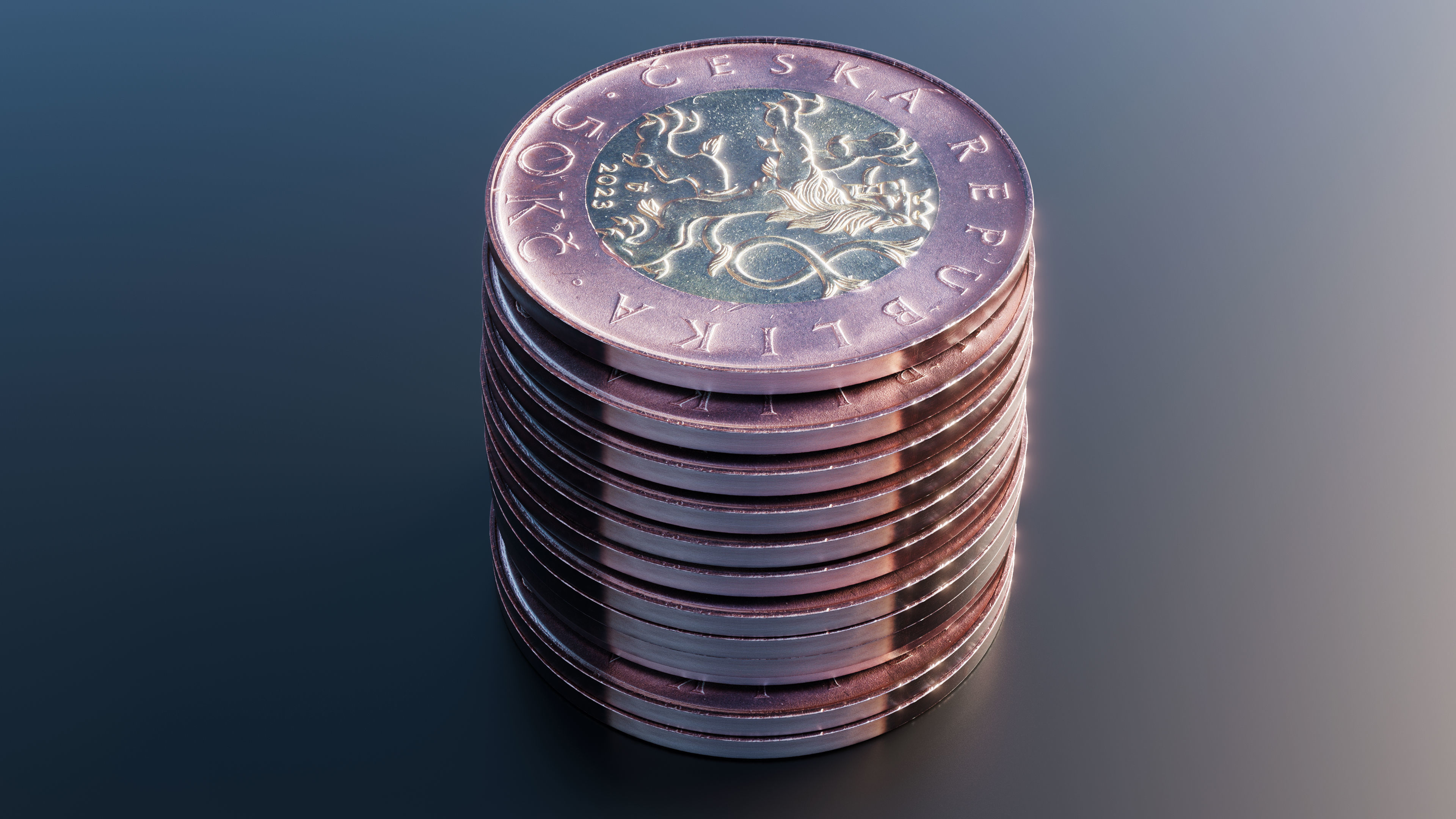 Coin 50 Czech crowns Low-poly 3D model_7