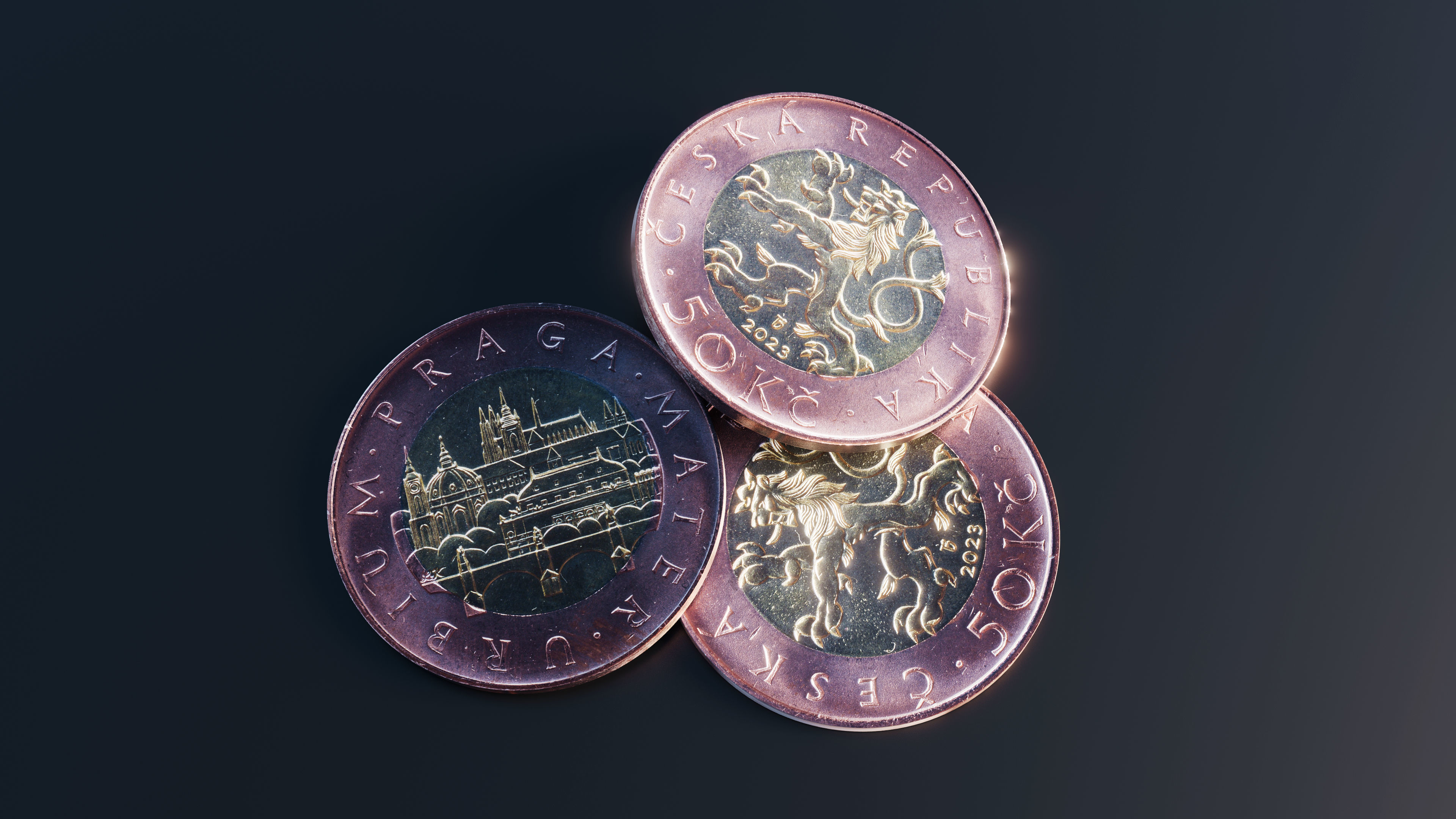 Coin 50 Czech crowns Low-poly 3D model_9
