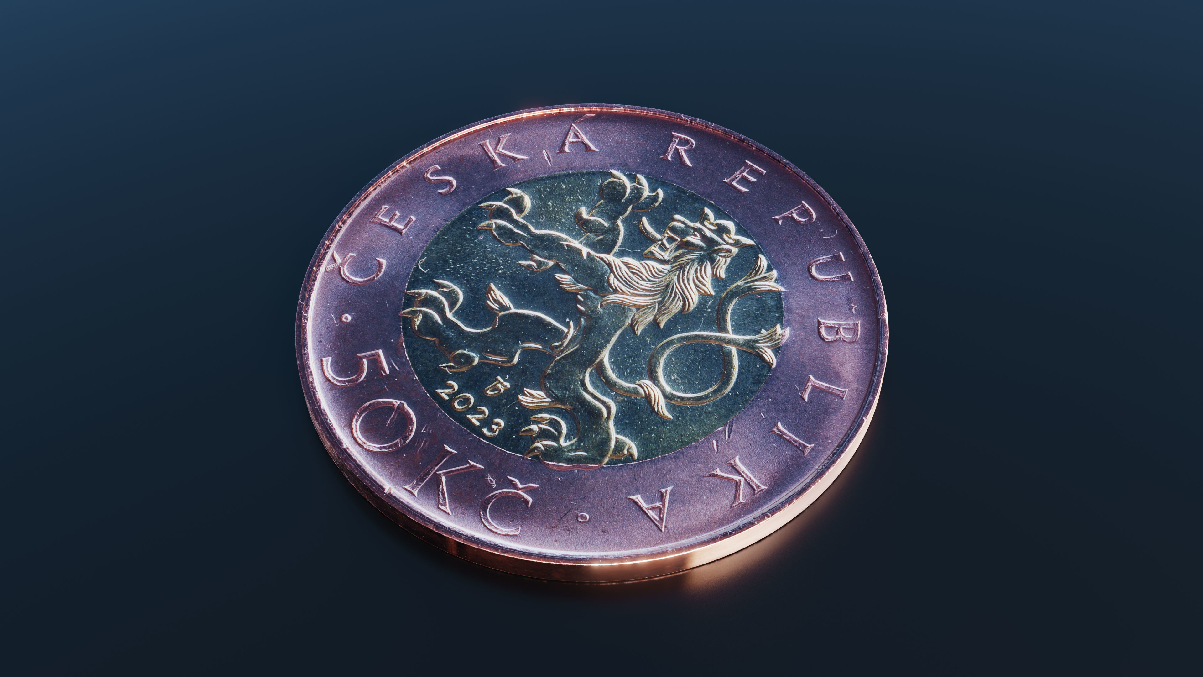 Coin 50 Czech crowns Low-poly 3D model_5