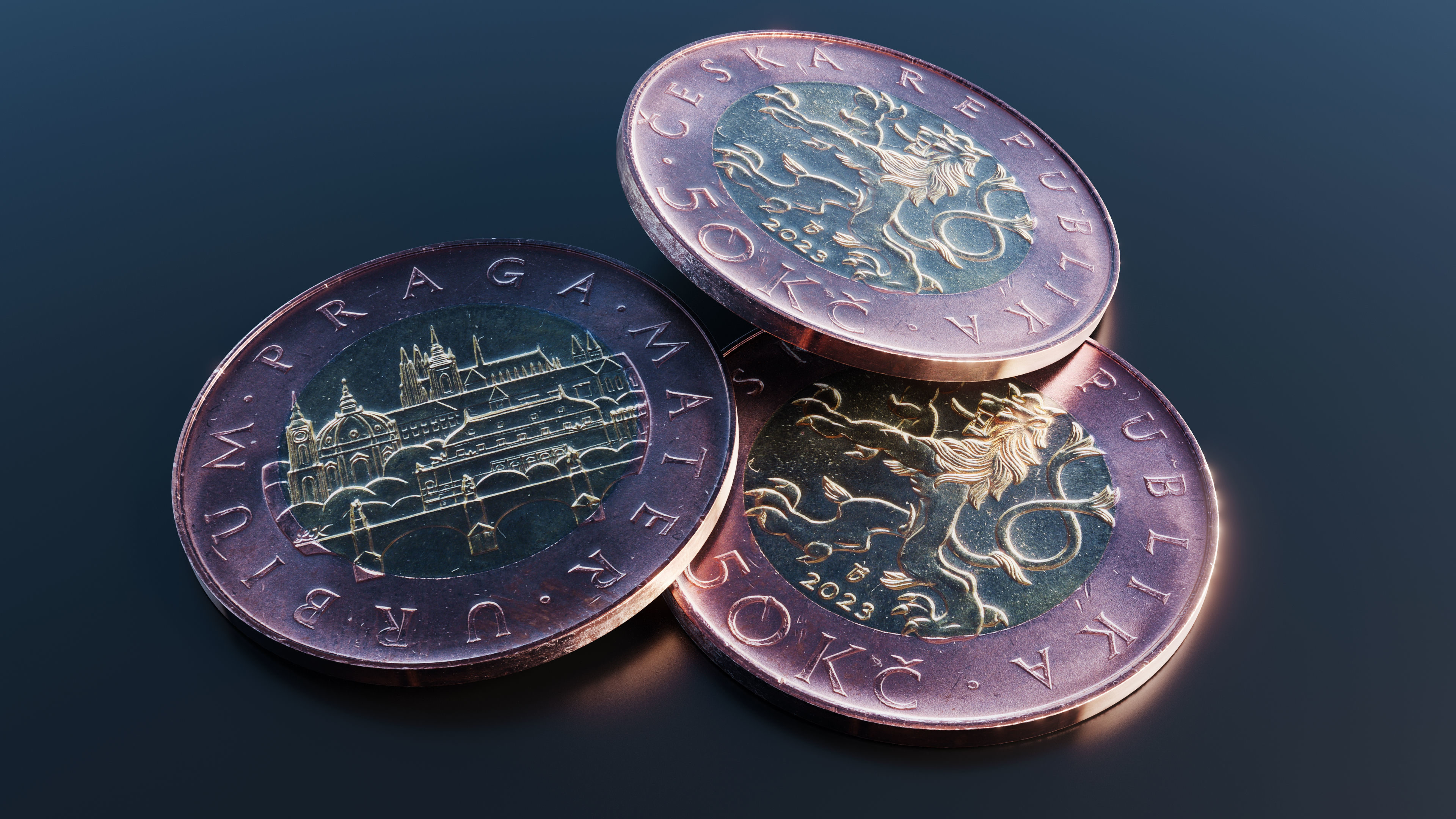 Coin 50 Czech crowns Low-poly 3D model_4