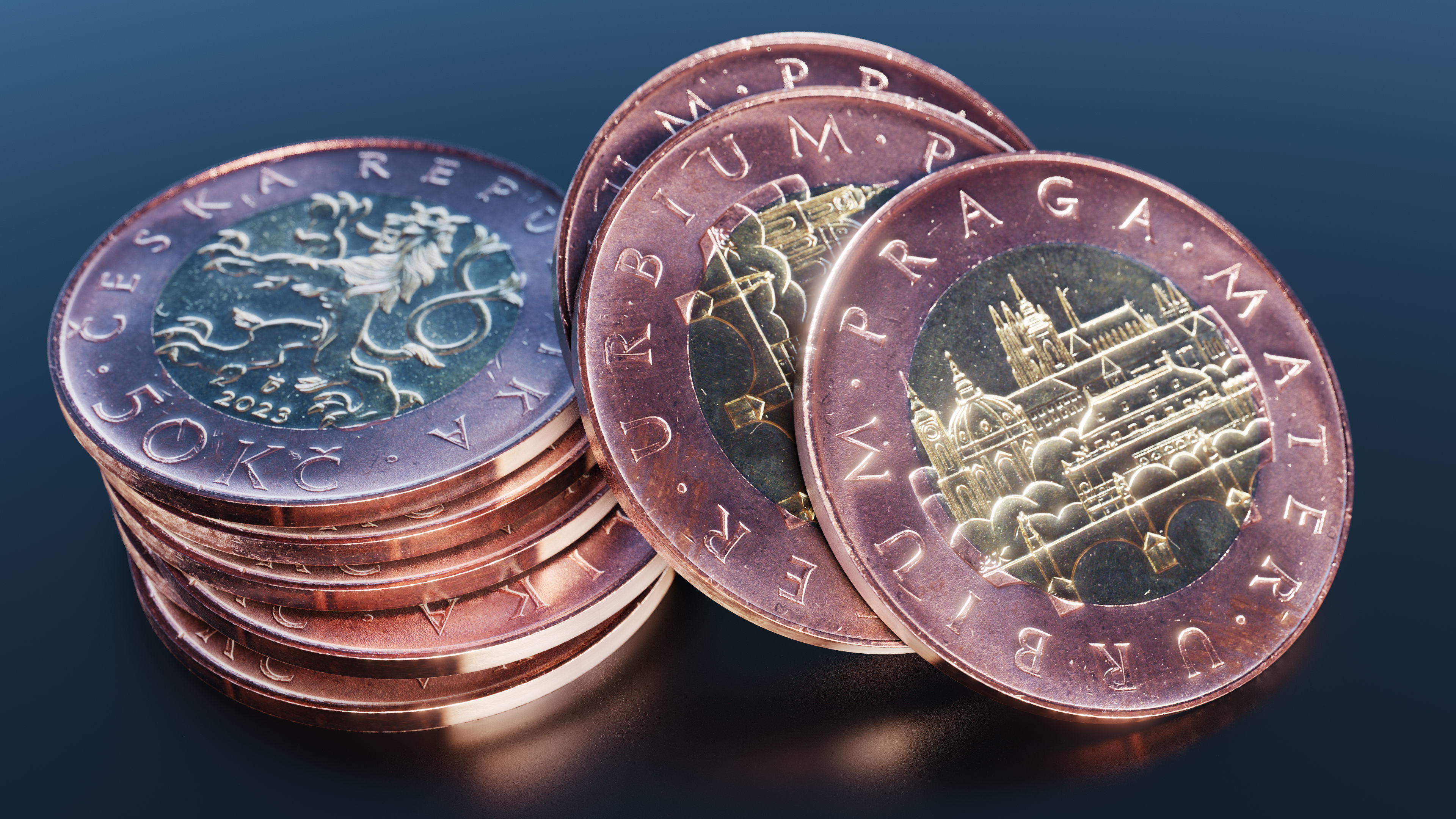 Coin 50 Czech crowns Low-poly 3D model_1