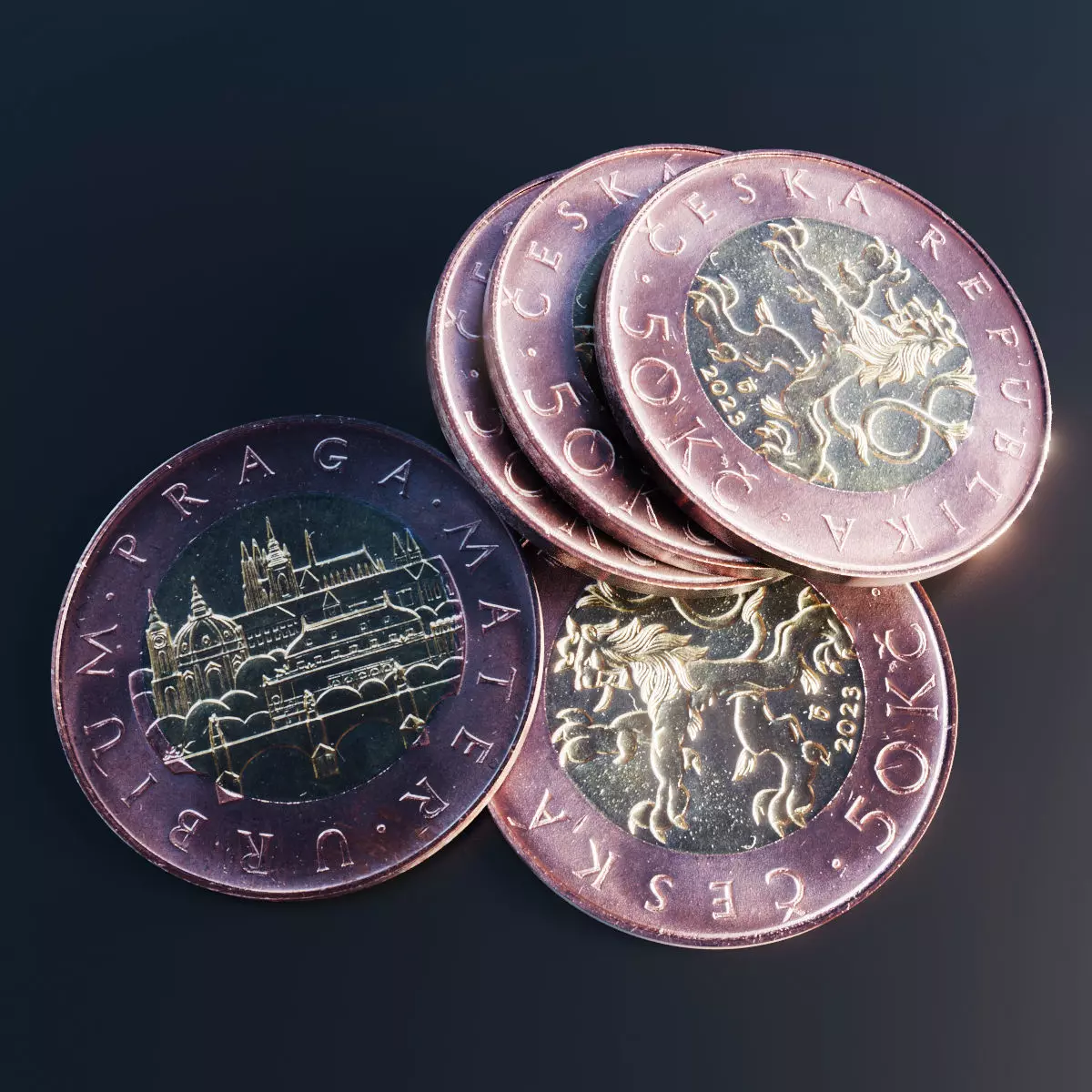 Coin 50 Czech crowns Low-poly 3D model_0