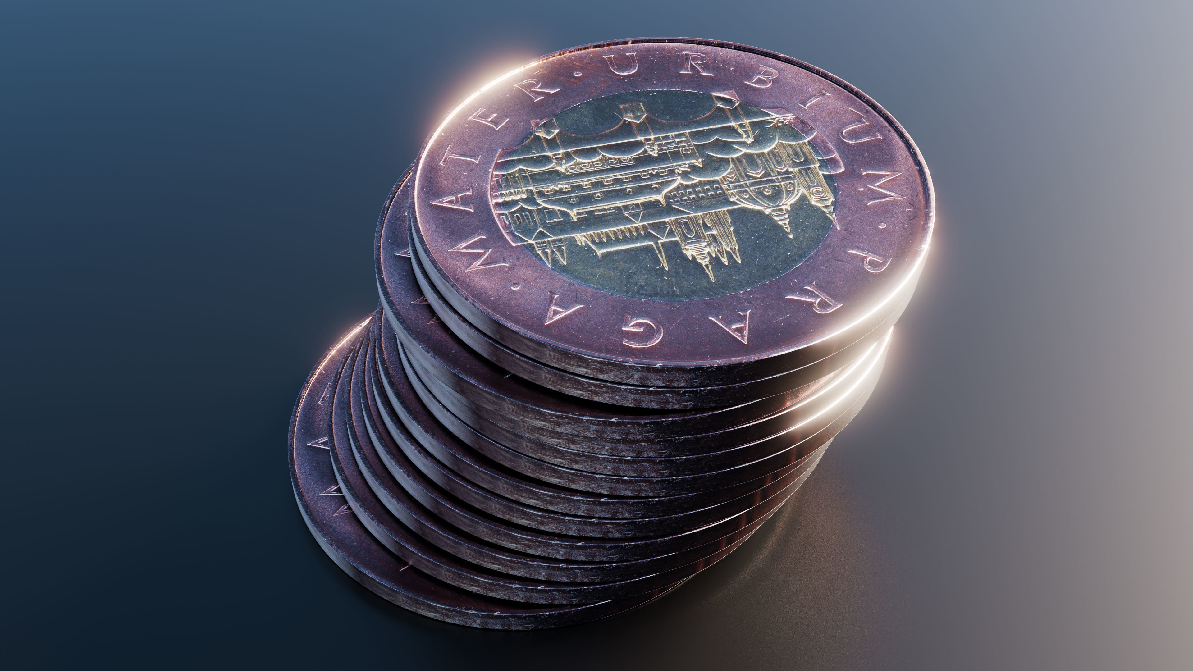 Coin 50 Czech crowns Low-poly 3D model_3