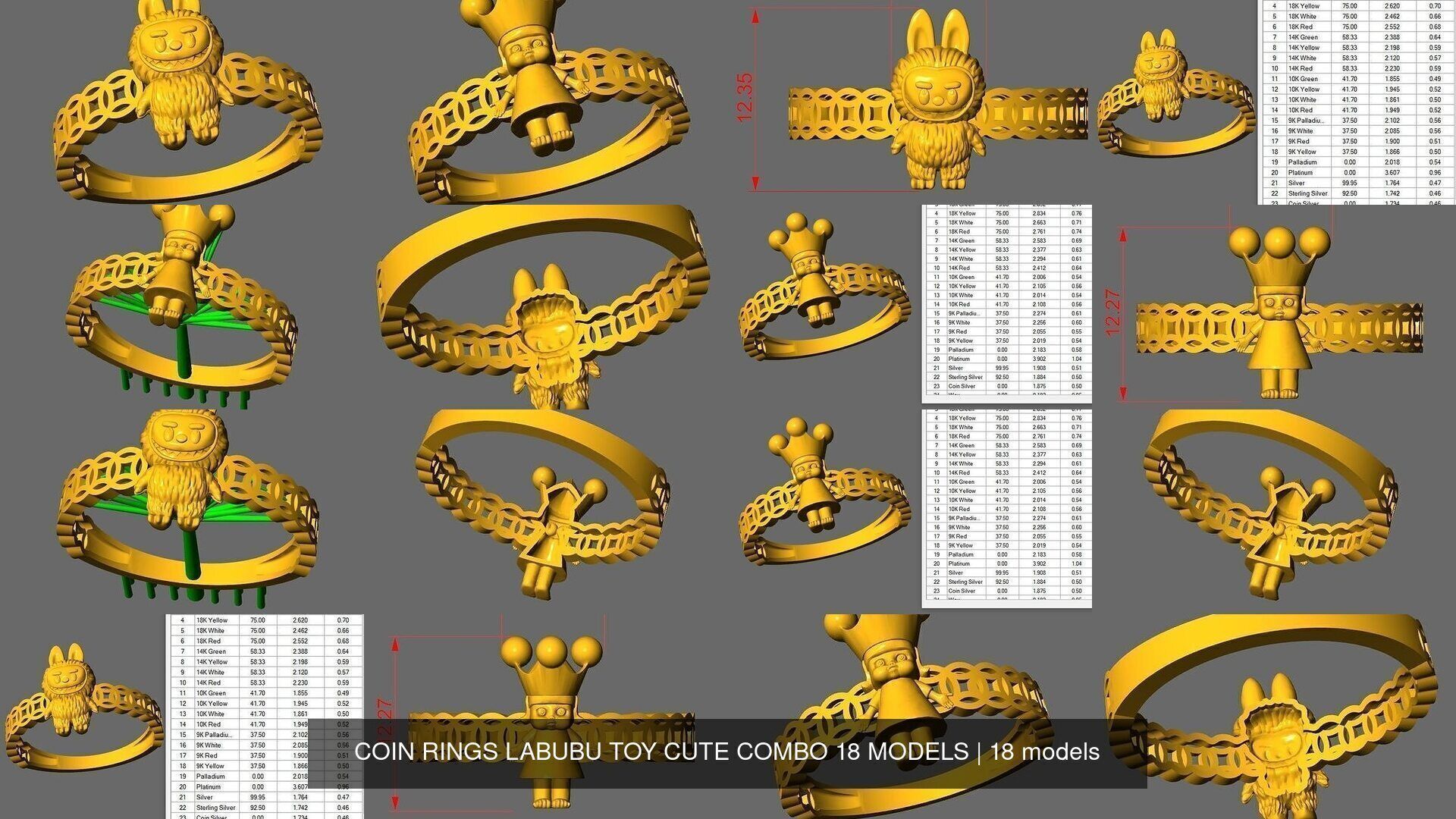 COIN RINGS LABUBU TOY CUTE COMBO 18 MODELS 3D Model Collection_2