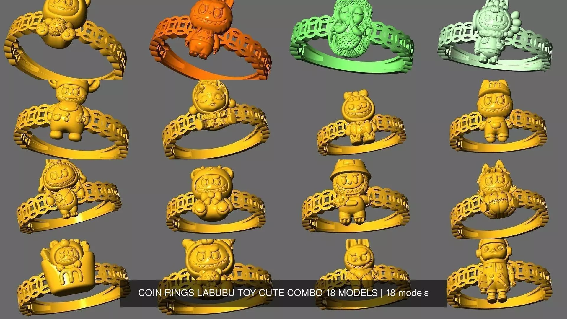 COIN RINGS LABUBU TOY CUTE COMBO 18 MODELS 3D Model Collection_0