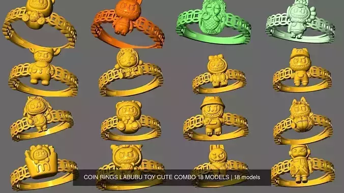 COIN RINGS LABUBU TOY CUTE COMBO 18 MODELS
