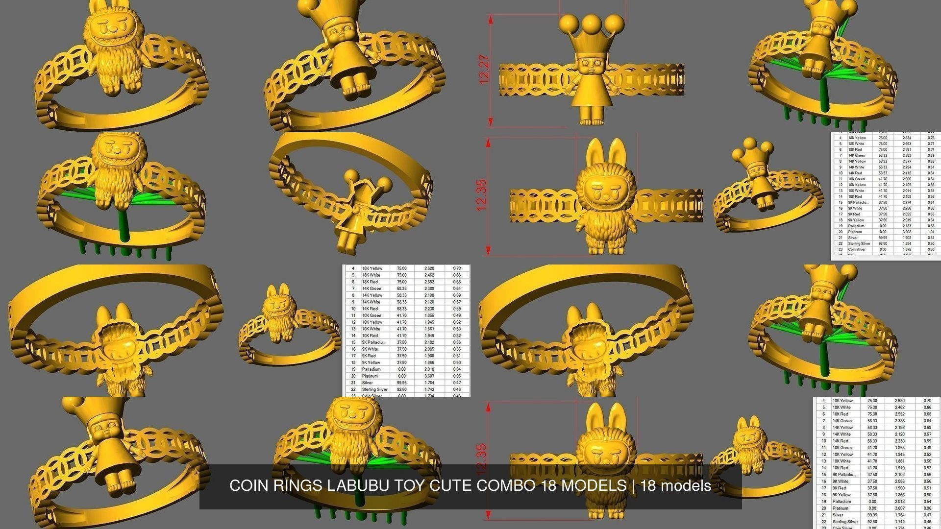 COIN RINGS LABUBU TOY CUTE COMBO 18 MODELS 3D Model Collection_3